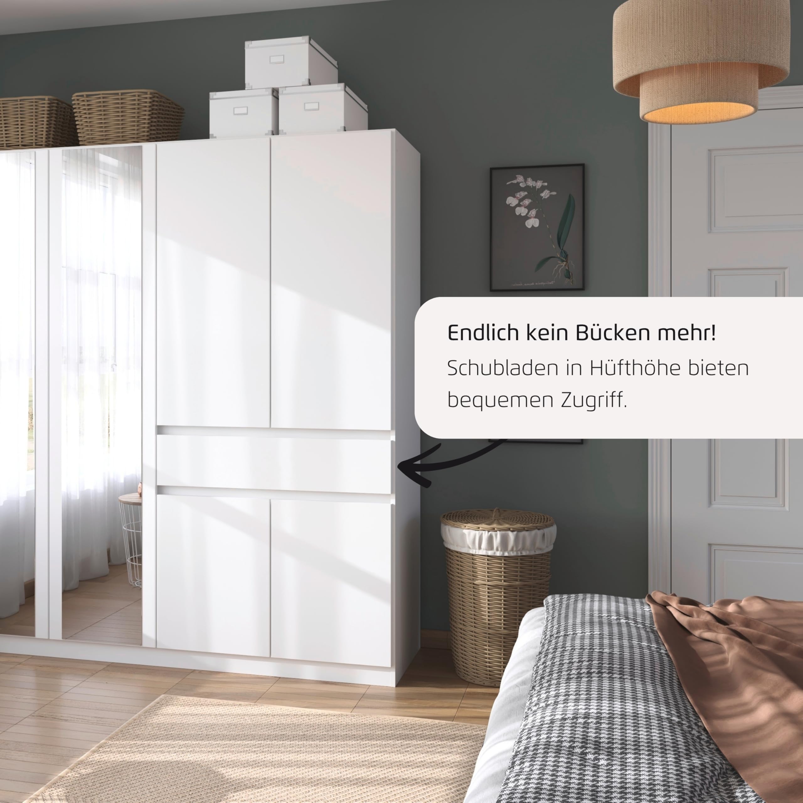 Rauch Möbel TÜBINGEN, Kleiderschrank, Weiß/Grau metallic, Breite 181 cm | Schrank, Kinderkleiderschrank, 6-türig, Spiegel, 1 Schublade, Push-to-open, für Schlafzimmer, Kinderzimmer, Babyzimmer, Flur