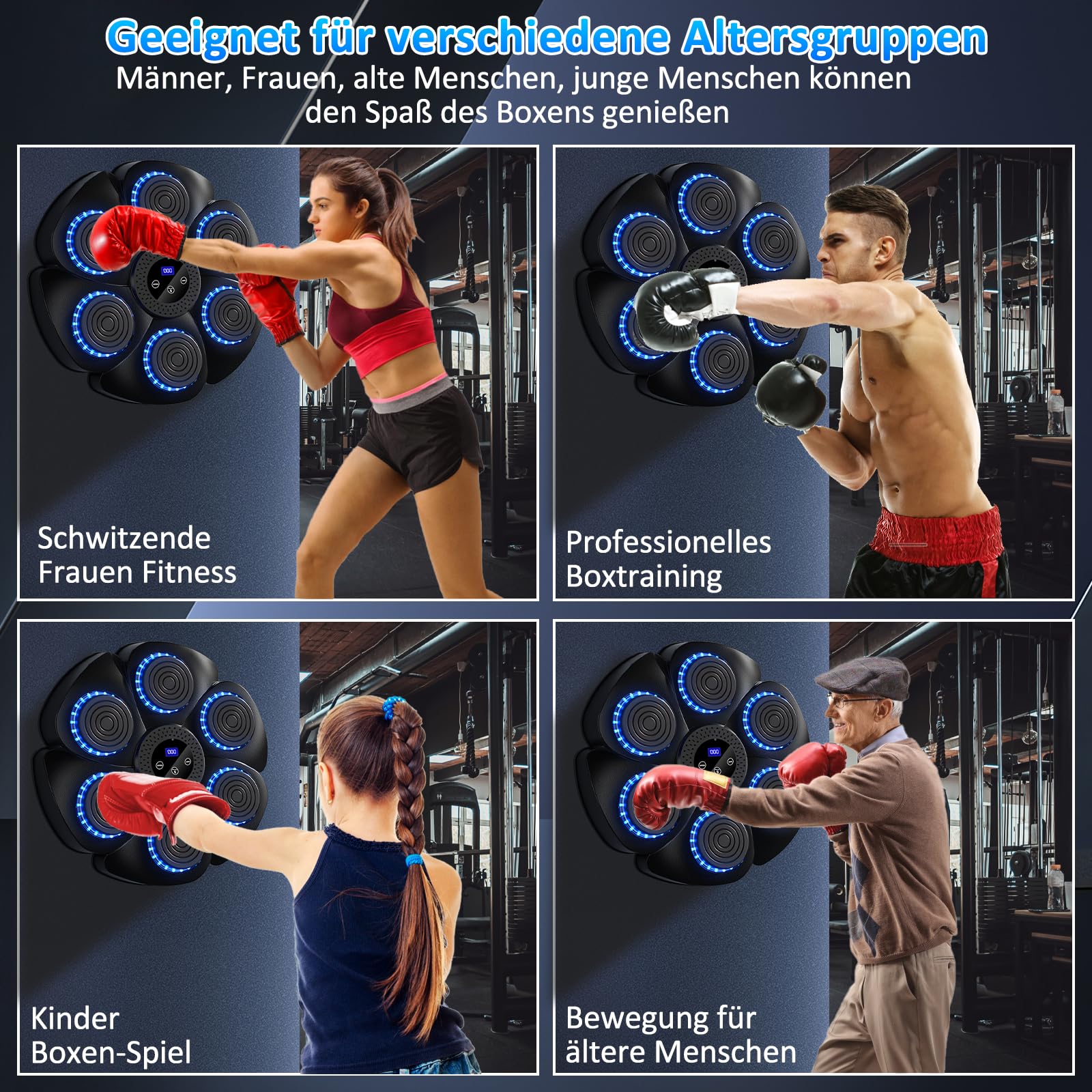 Smart Boxing Machine Muzyczna Maszyna Bokserska na Ścianę z Rękawicami, Bluetooth, 9 Funkcji, 18 Prędkości