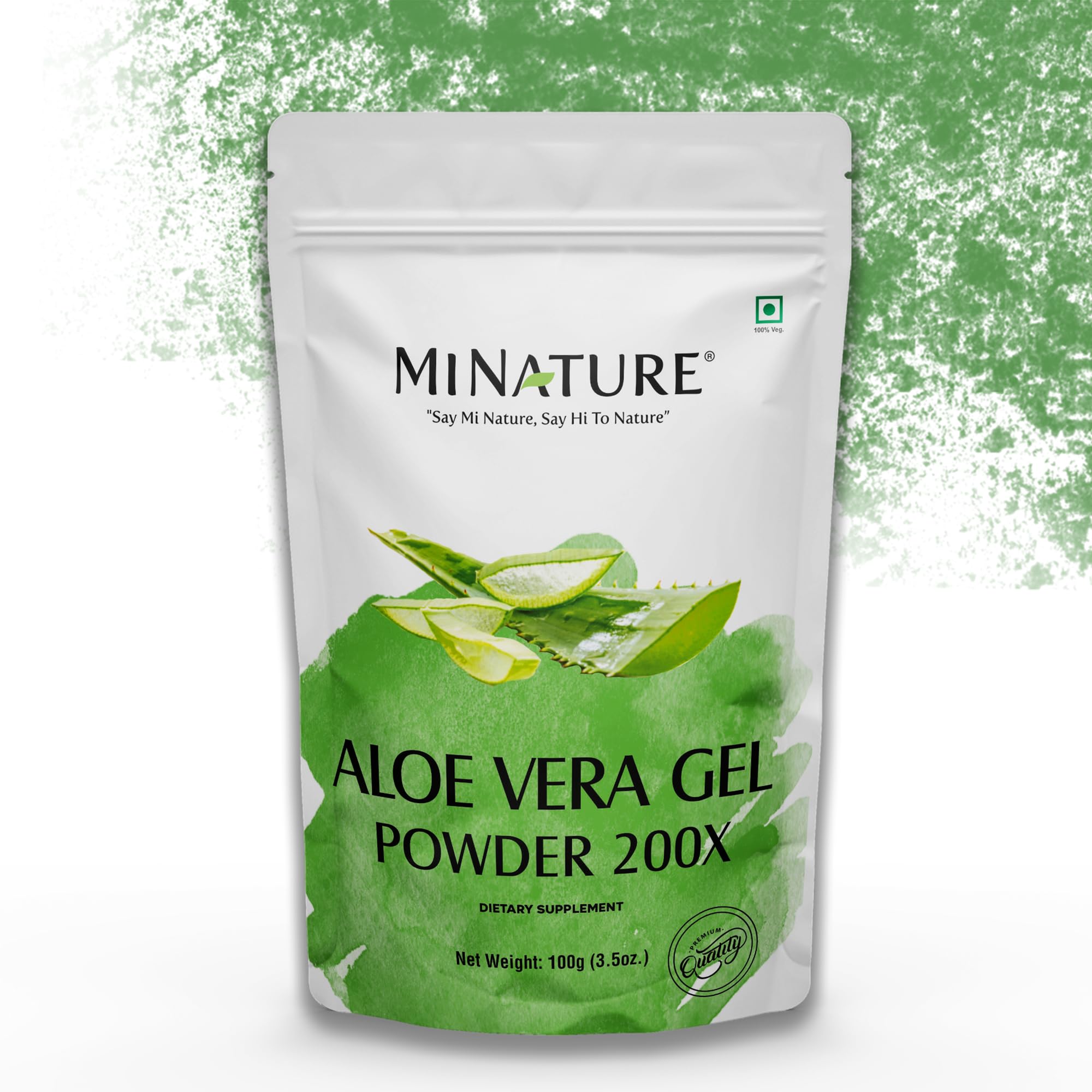 Aloe Vera Gel Powder 200x by mi Nature | Natural and Pure | Aloe Barbadensis | 100g (3.5oz) | Highly Concentrated (200x) | Digestive Support | Suitable for Cosmetic formulations