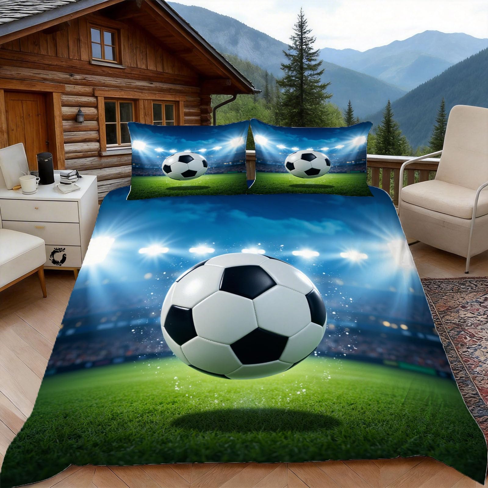 3D Double Duvet Set 3D Printed Soccer Bedding, Teens Adult Soft Microfibre Duvet Cover Sets Quilt Cover and Pillow Set with Zipper 3 Pcs