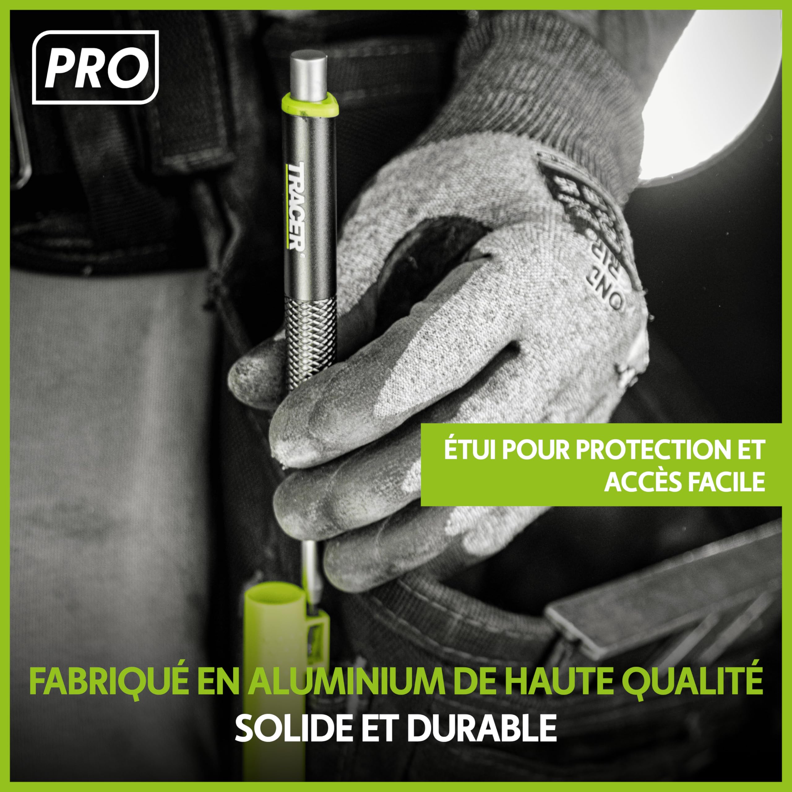 Tracer Pro Series – Kit de 5 marqueurs de construction avec étui de rangement – Crayon de charpentier à trou profond, crayon de précision, crayon résistant et distributeurs de mines de rechange