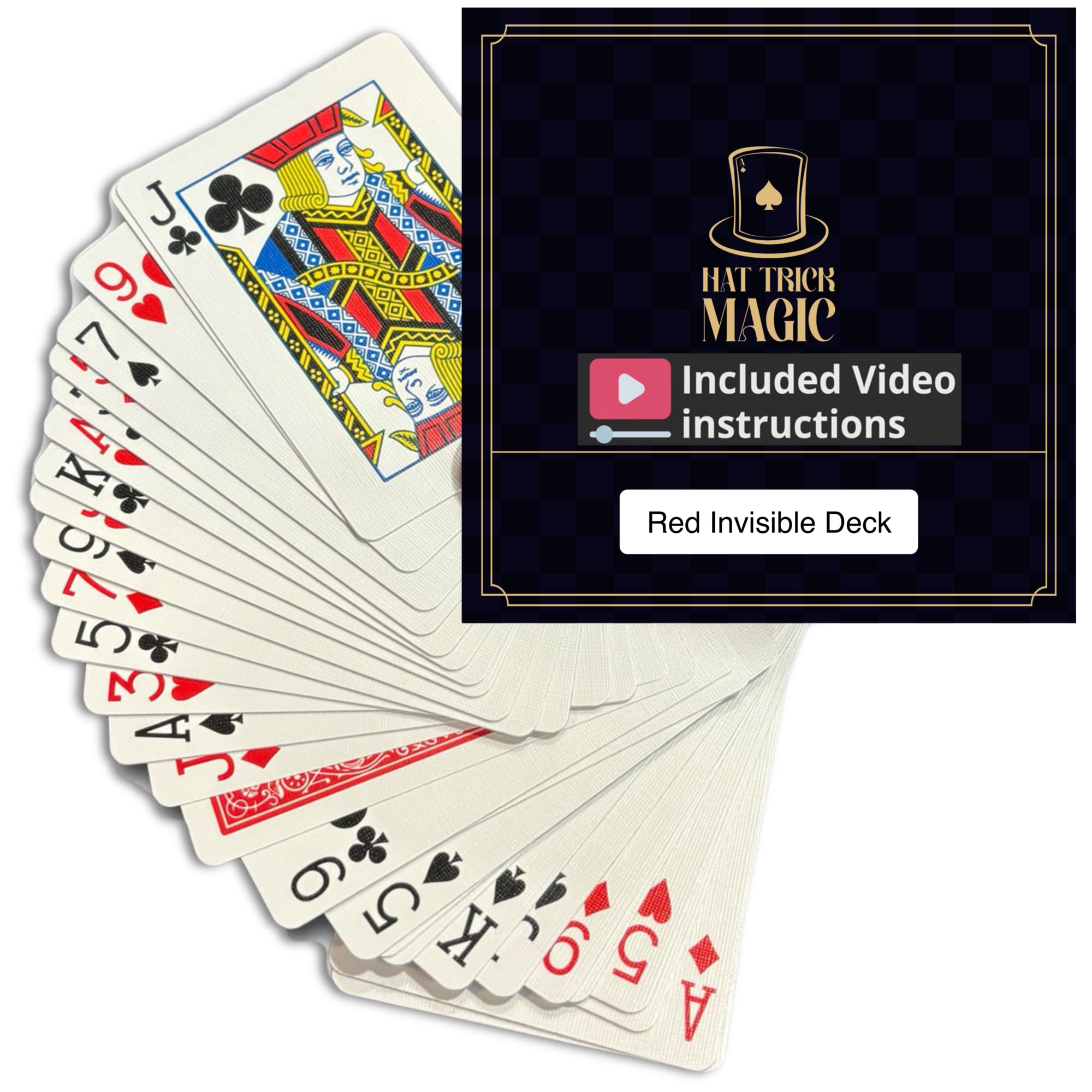 Hat Trick Magic Card Illusions for Beginner to Professional Wizards - Appearing, Teleporting, Transforming Miracles (Red Invisible Deck)