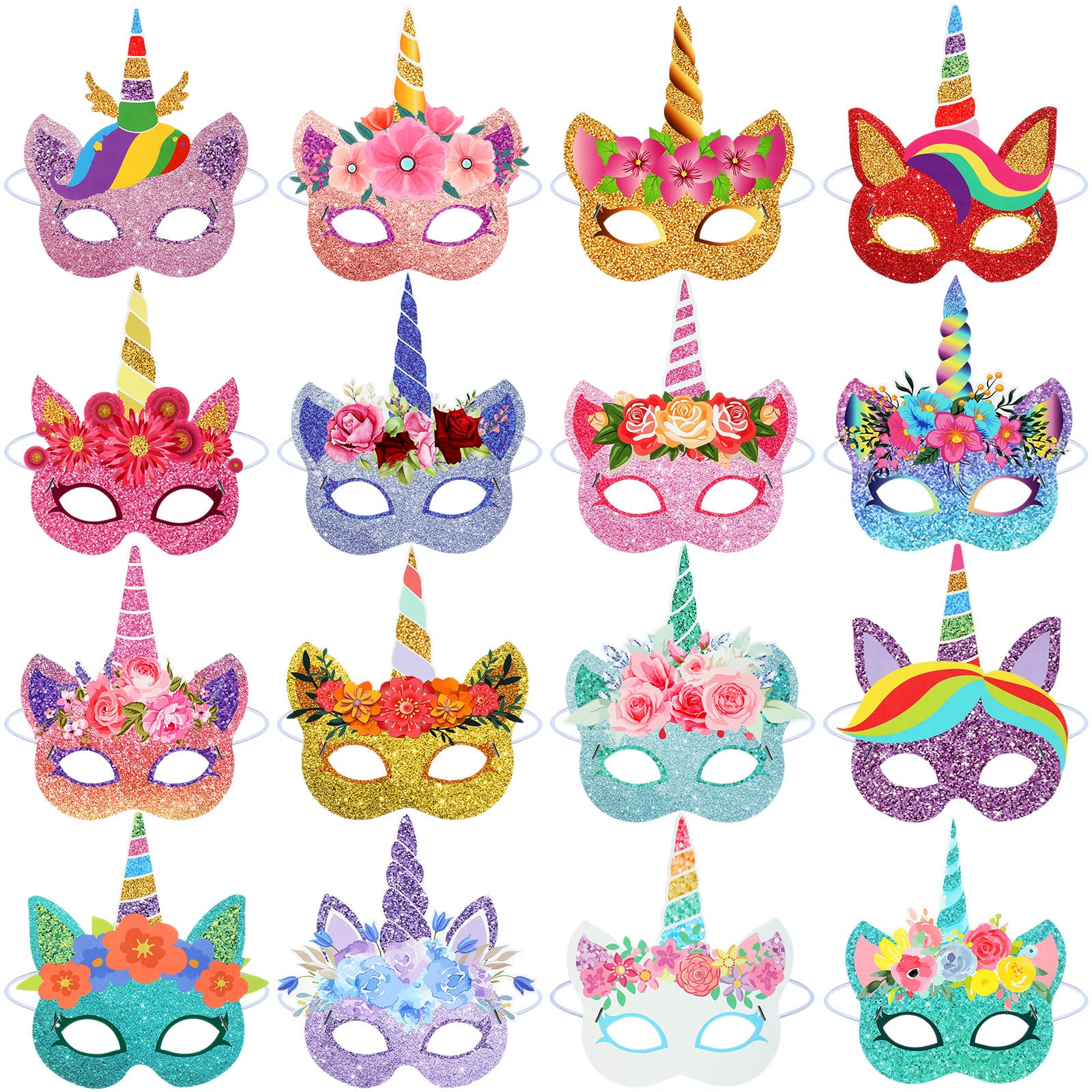 Marsui 32 Pcs Unicorn Monster Safari Animal Face Masks for Kids Cartoon Masks for Animal Birthday Party Decorations