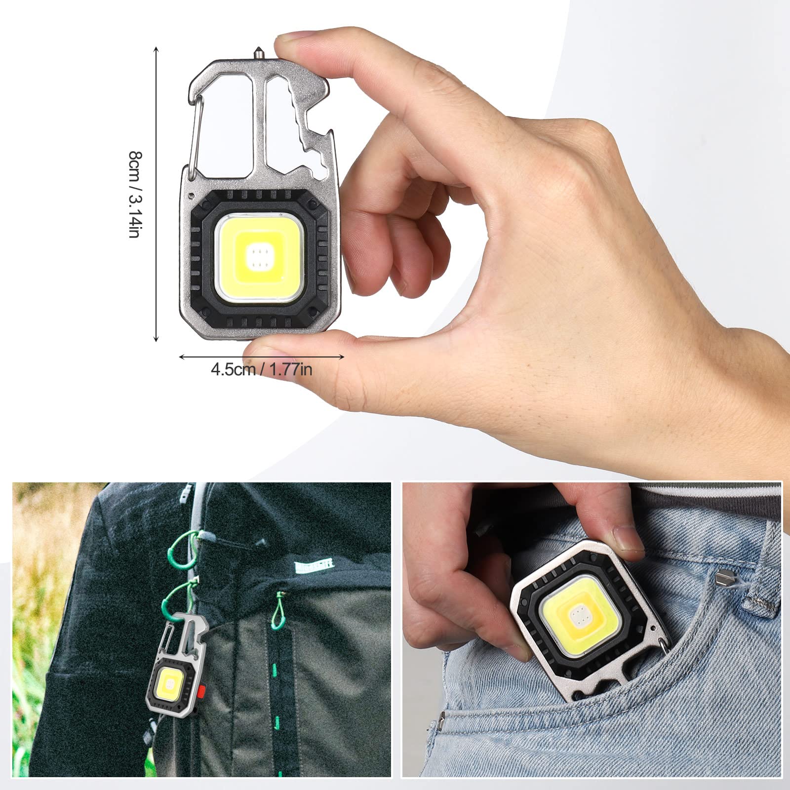 Czemo Mini Luce da Lavoro Ricaricabile 800 Lumen LED Lampade di Ispezione Portatile Mini Torcia Portachiavi Luce di Emergenza Multifunzionale Torcia Magnetica per Campeggio Riparazione Emergenza