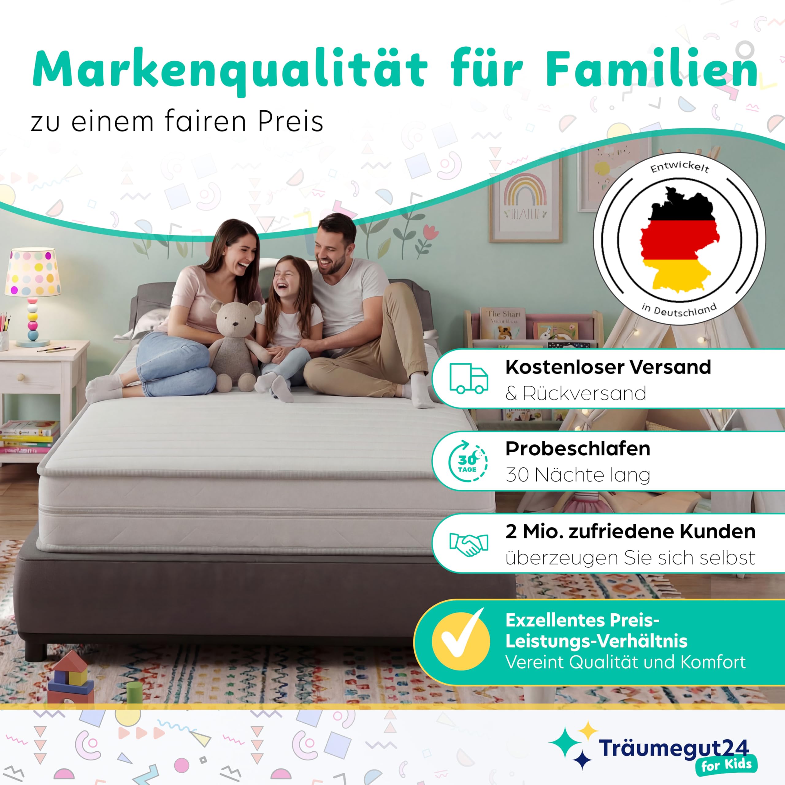 Träumegut24 - Matratze für Kinder & Jugendliche - 90x200 cm | H2&H3 | Schaumstoffmatratze | Hautfreundlicher & waschbarer Bezug | Oeko-TEX Zertifiziert | (90 x 200 cm, H2&H3, 10 cm)