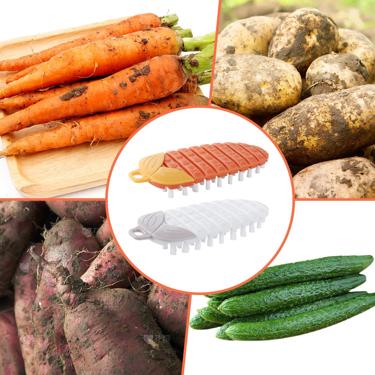 4 Piezas Cepillo De Verduras Flexible, Cepillo De Limpieza De Frutas Y Verduras, Cepillo para Juntas De Zanahoria, Cepillo De Verduras Colgante, Cepillo De Alimentos Multifuncional