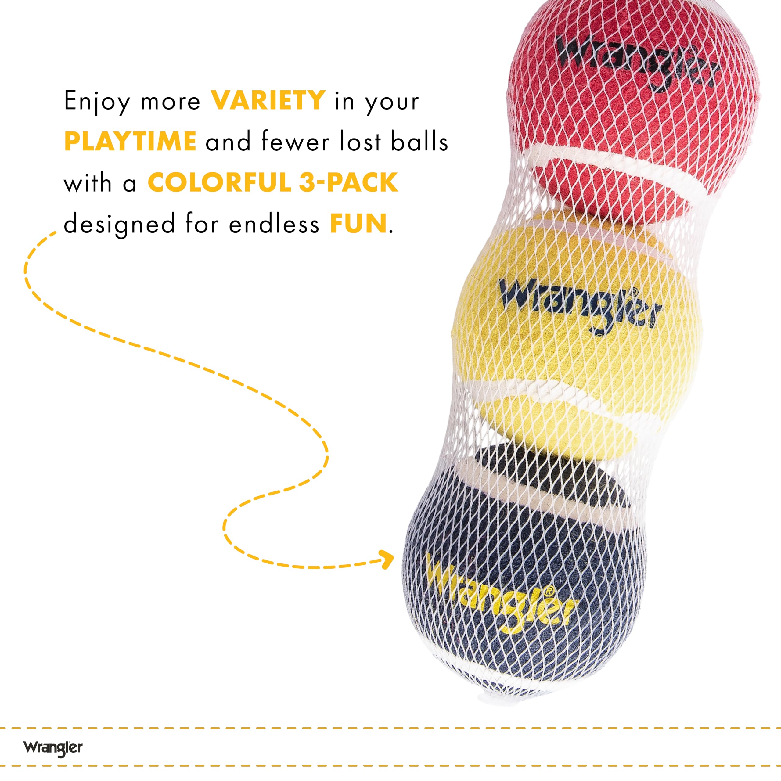 Wrangler Tennisbälle für Hunde – 3er-Pack ungiftige Gummi-Bälle zum Apportieren – Hochsichtbares Apportierspielzeug für Hunde – Standardgröße 6,3 cm – interaktives Hundespielzeug und Rassen