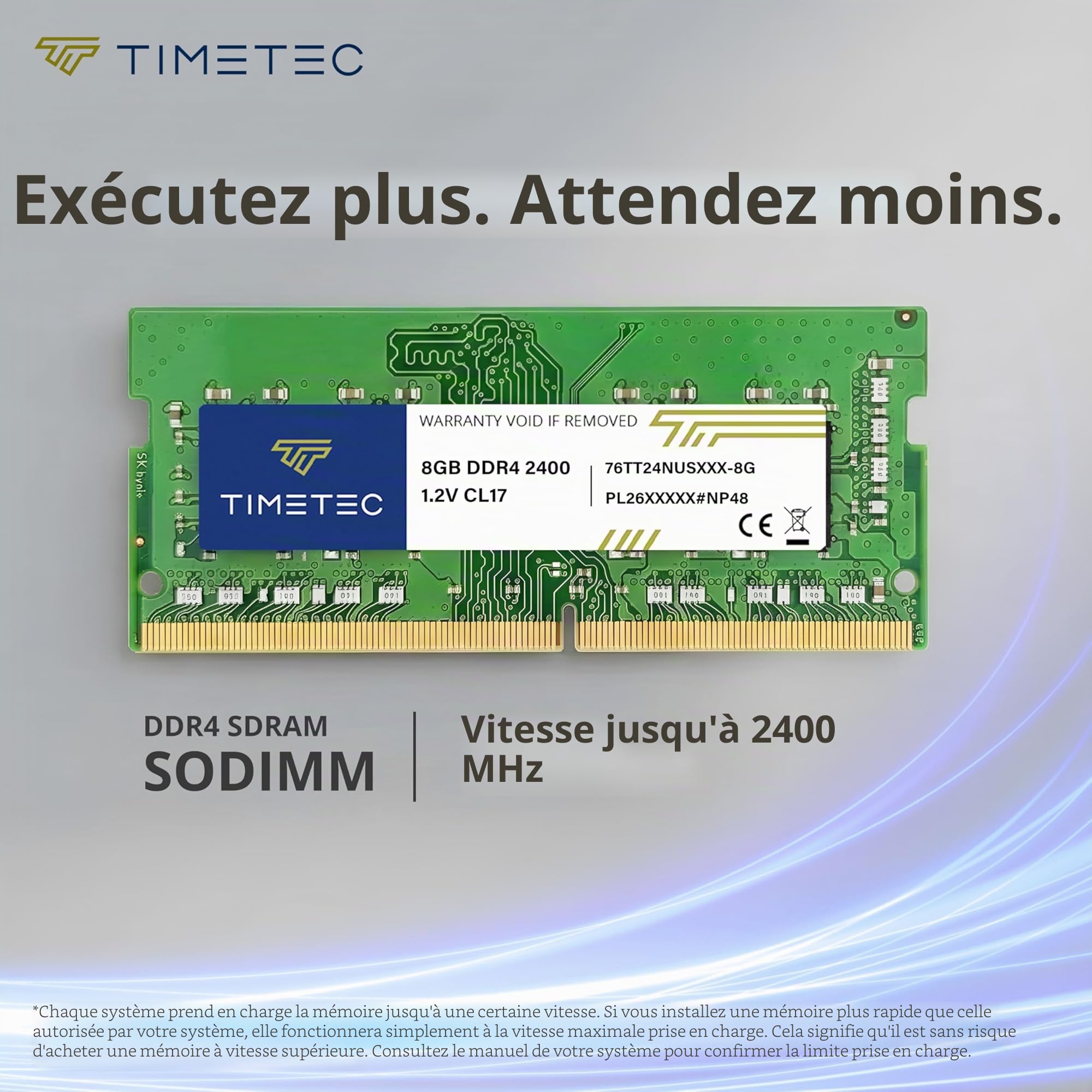 Timetec 8 Go DDR4 2400 MHz (PC4-2400T) PC4-19200 SODIMM – Non-ECC sans Tampon, 260 Broches, 1,2 V, CL17, Module de mémoire pour Ordinateur Portable, Mini-PC et Ordinateur Tout-en-Un