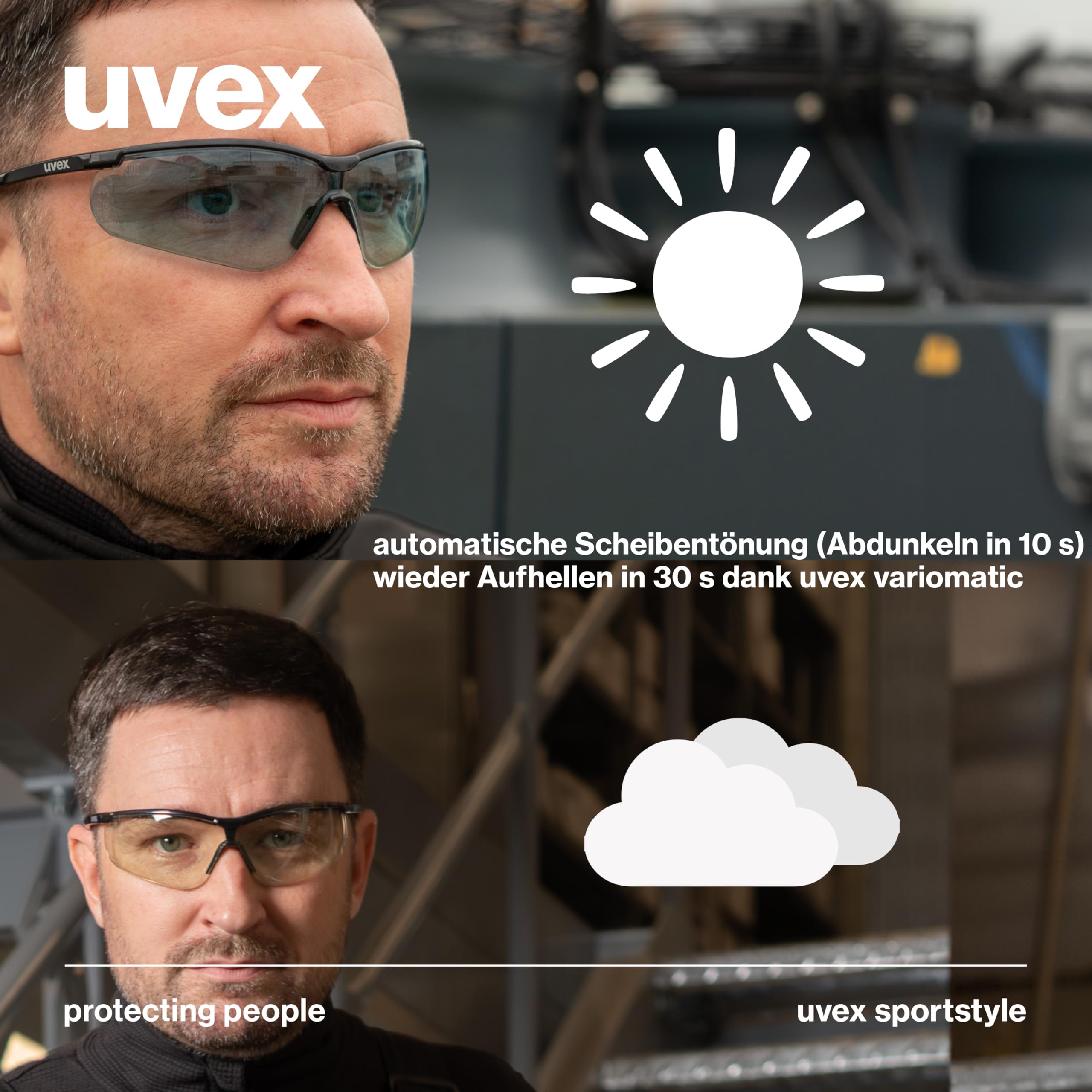 uvex sportstyle variomatic okulary do prasowania – szyba samotonująca – UV400 – czarne/antracytowe