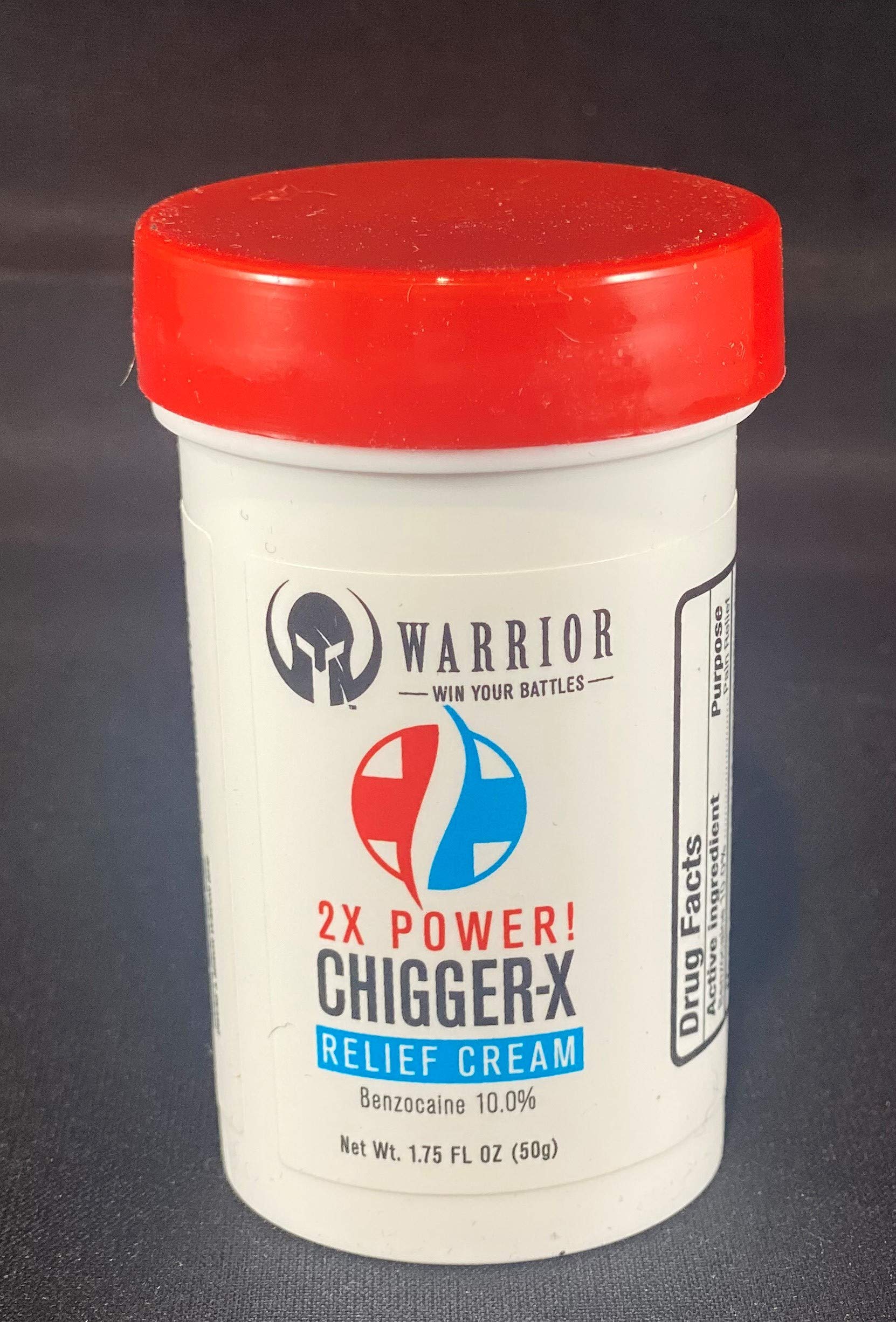 Warrior Chigger 2X Anti Itch Bug Relief Cream - Fast Acting Itch Relief Cream Formulated with 10% Benzocaine - Soothing Relief from Chiggers, Bees, Ticks, Fire Ants, and More (1.75 OZ)