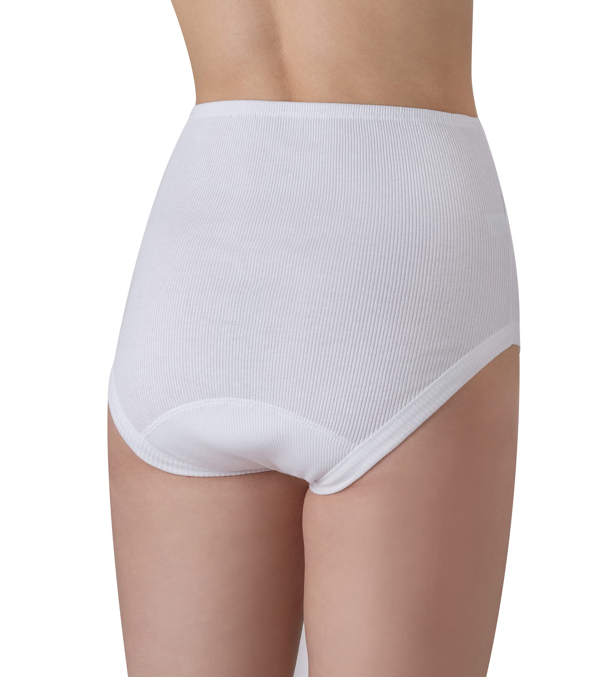 Felis Confezione da 6 Culotte Donna Classica a Vita Alta Cotone Costina con Bordo, Mutande Donna Bianche, Traspiranti e comode, Persone anziane, sgambate, Taglie Forti