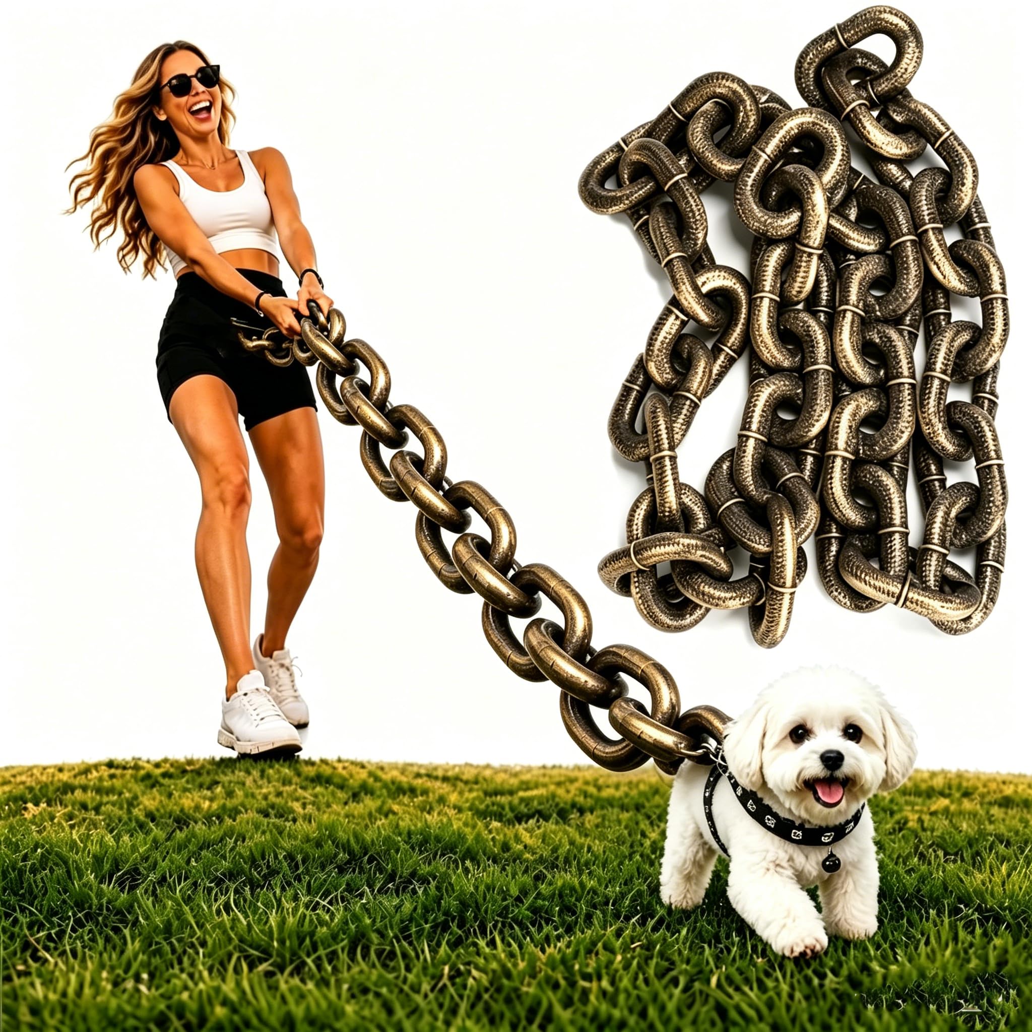 Fake Big Dog Chain Leash, Funny Lightweight Big Chain Leashes for Small Dog Puppy Cat Photo Props (Bronze, 200, Centimeters)