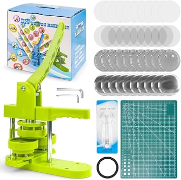 Button Maker Machine 58 MM 2.25 Pin Badge Maker Machine Multiple Size Interchangeable Die Molds with Cutting Mat Circle Cutter Refills for DIY Button Badge