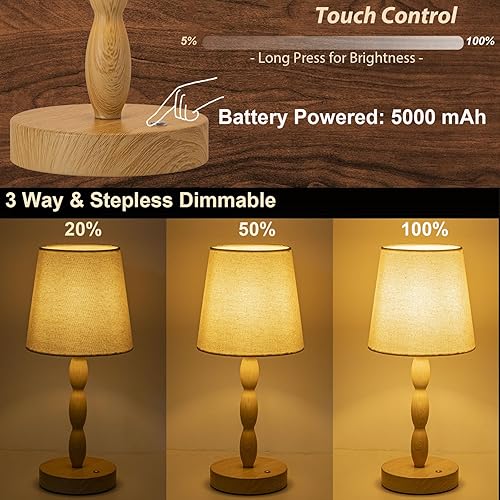 Miniatura 2 de CASTLELIFE Lámpara de mesa portátil inalámbrica, lámpara de escritorio táctil recargable alimentada por batería, 3 niveles de brillo, lámpara de