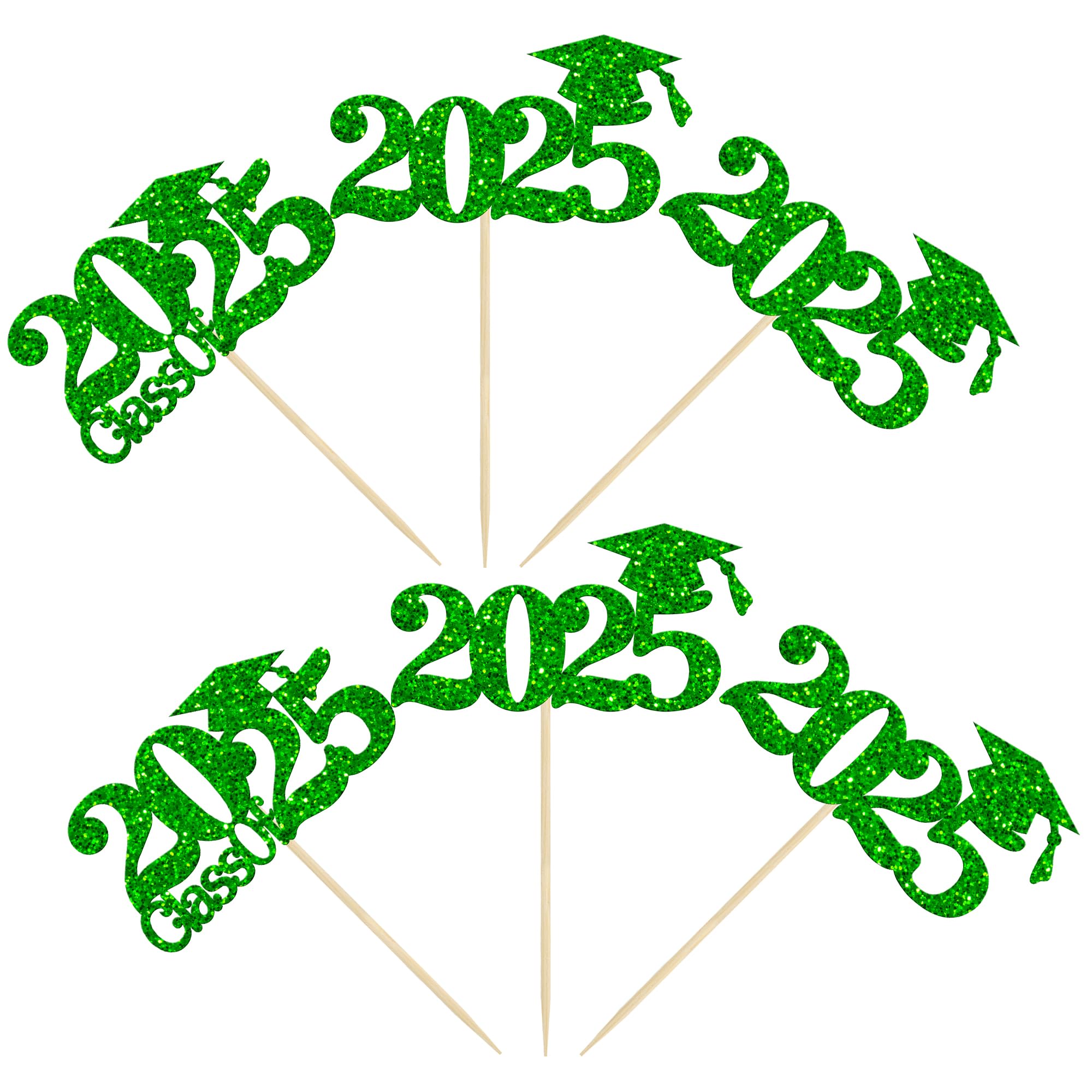Gyufise 24Pcs Class of 2025 Cupcake Toppers Green Glitter 2025 ...