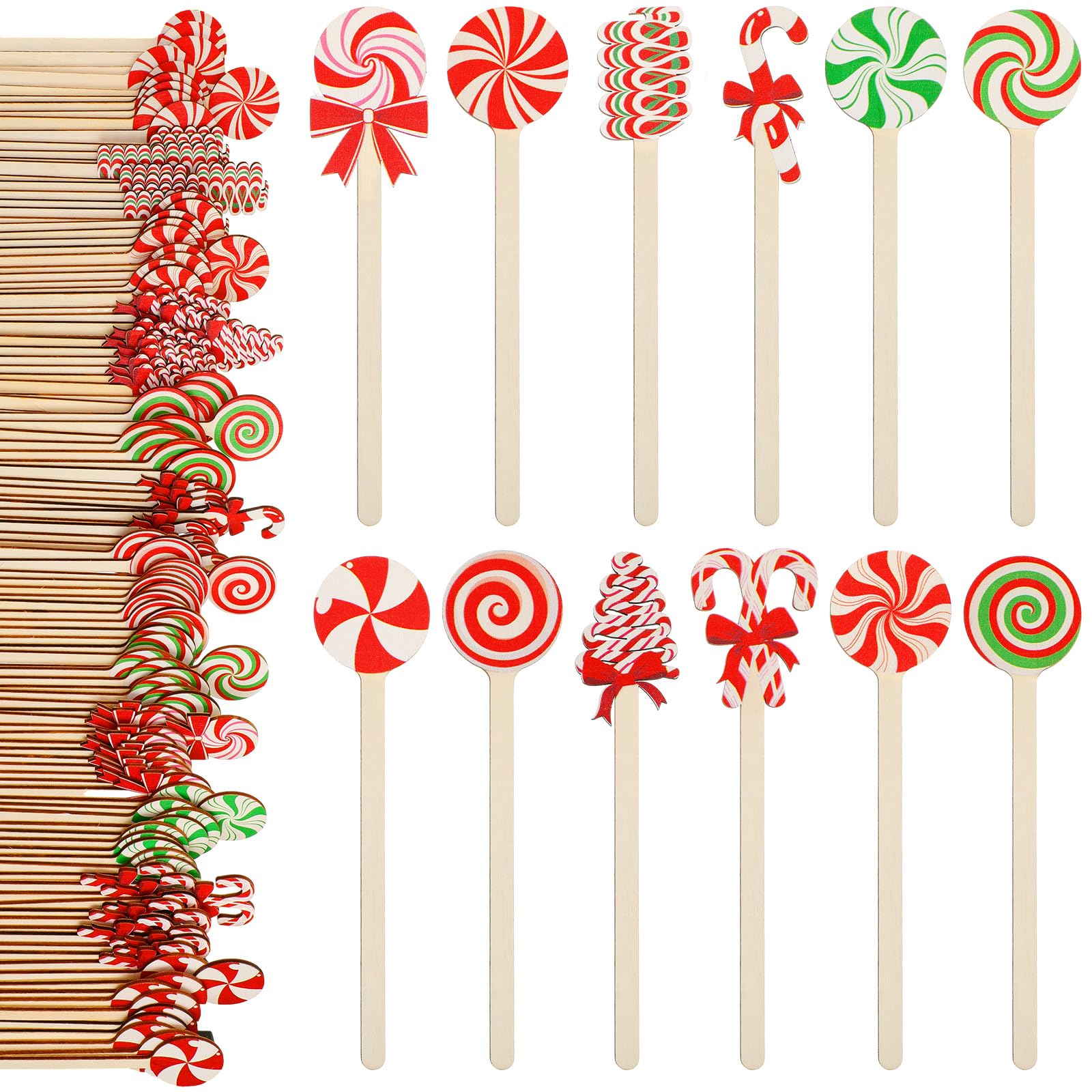 Jinei 120 Pcs Christmas Coffee Stirrers Wooden Stir Sticks,Candy Style