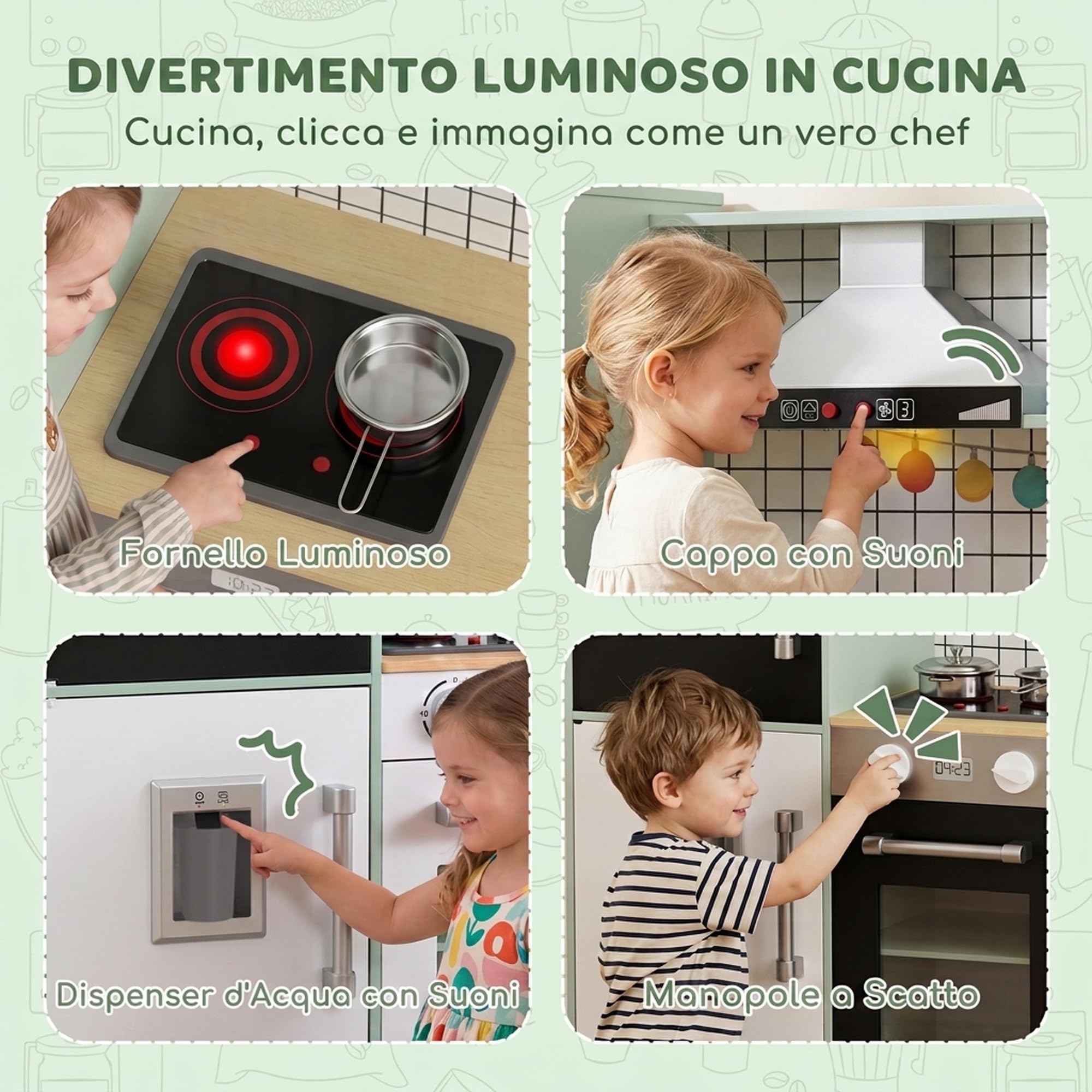 AIYAPLAY Cucina Giocattolo per Bambini Girevole 360° Verde Chiaro