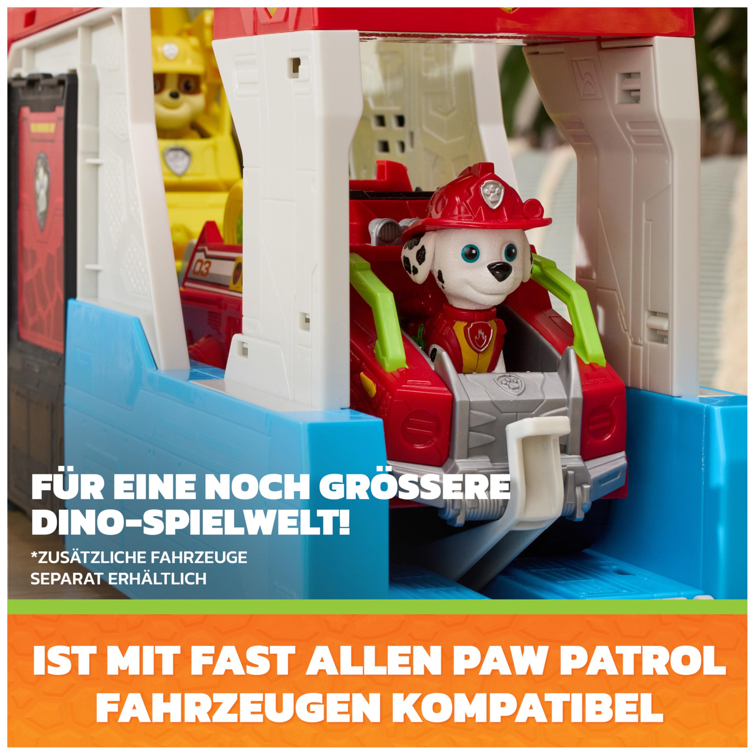PAW PATROL: Der Dino Film, 2-in-1 Mobiles Dino-Hauptquartier, Transformierbarer Patroller Wird zum HQ, inkl. Chase Fahrzeug und Figur, Geräuscheffekte, Spielzeug für Kinder ab 3 Jahren