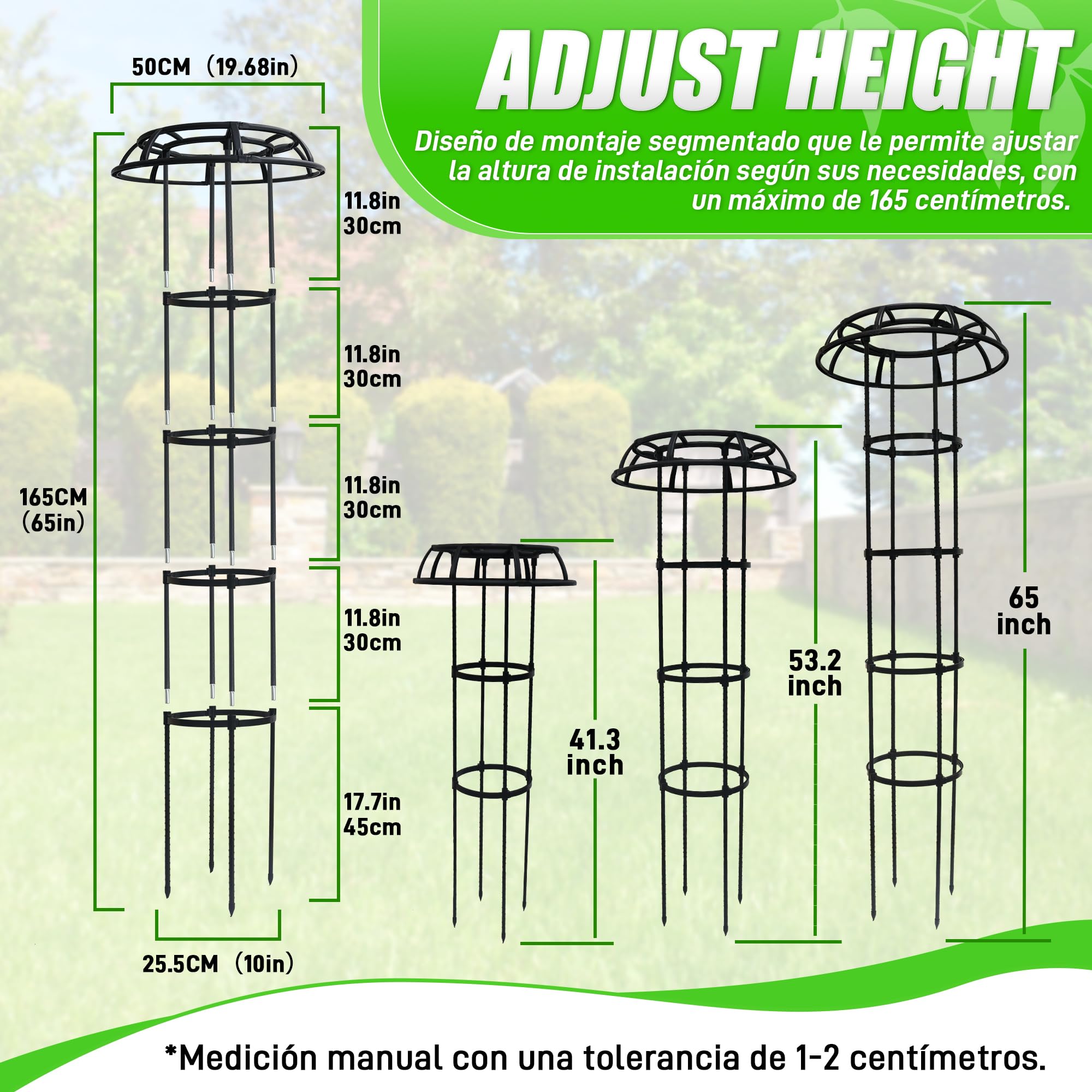 Garten Obelisk Spalier 165 cm für Kletterpflanzen, Rostfrei & Wetterfest aus Metall und Kunststoff, Klettergerüst für Rosen, Clematis, Gemüse im Topf oder Beet, Innen- und Außenbereich