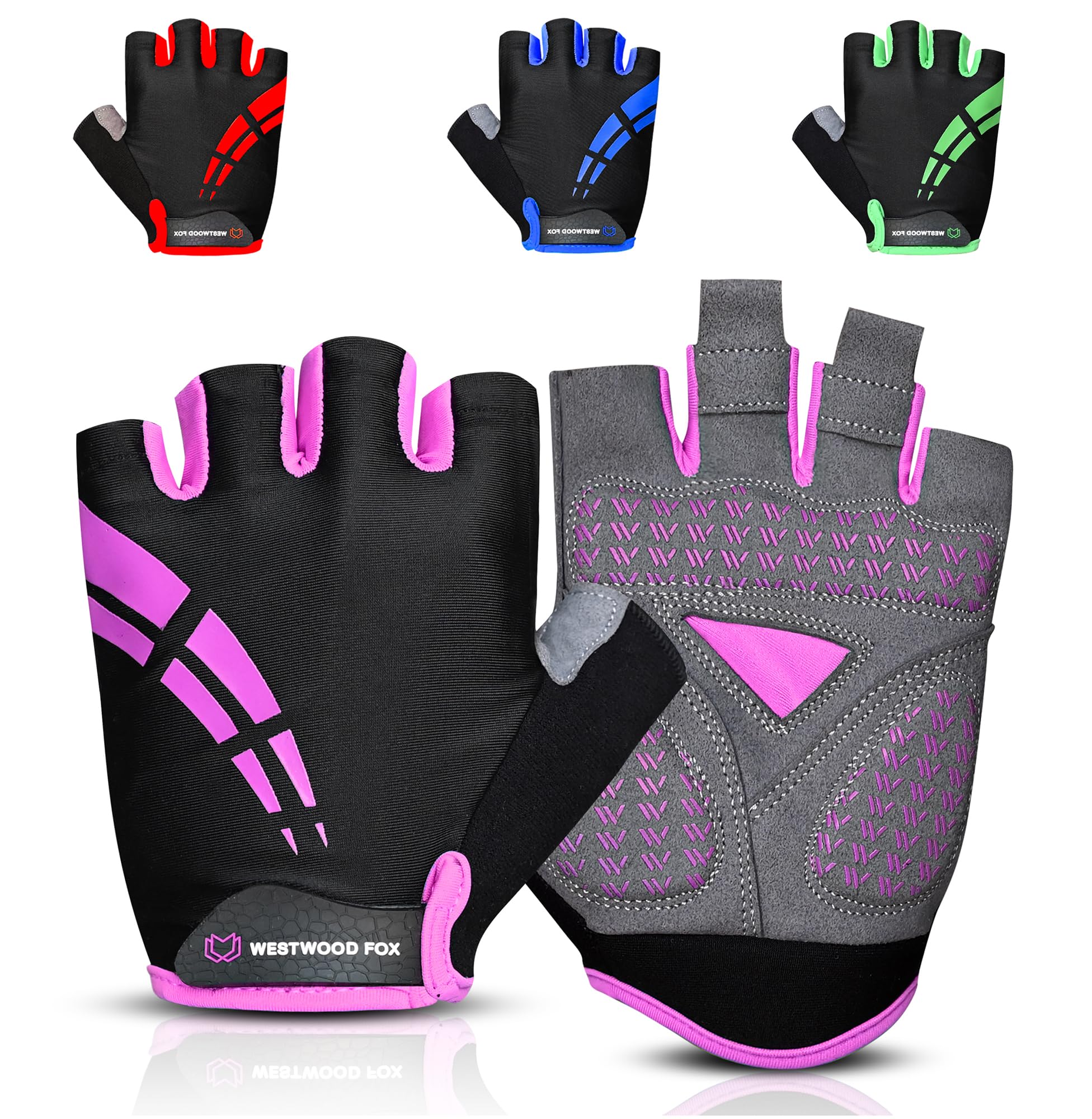 WESTWOOD FOX Fahrradhandschuhe für Herren und Damen Halbfinger-Gel-gepolsterte rutschfeste Mountainbike-Handschuhe atmungsaktive Stoßdämpfung griffige Handfläche