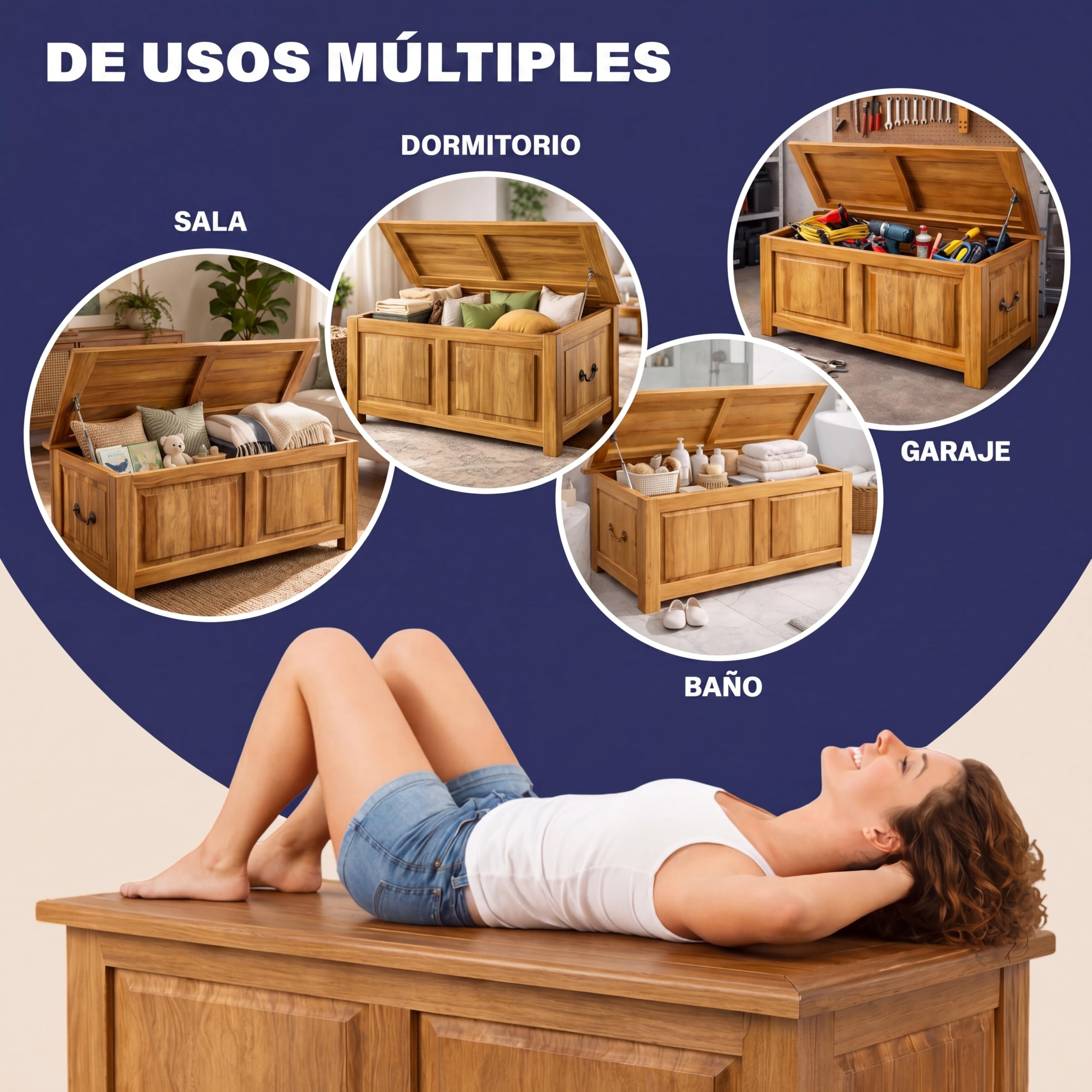 CASARIA® Baúl de Madera Grande, 103L Banco Almacenaje, Carga 160Kg, Acacia, Arcones Pasillo Salón Dormitorio, Estilo Colonial Campo Rústico, Cofre, Versátil, 85x44x48cm, Estable