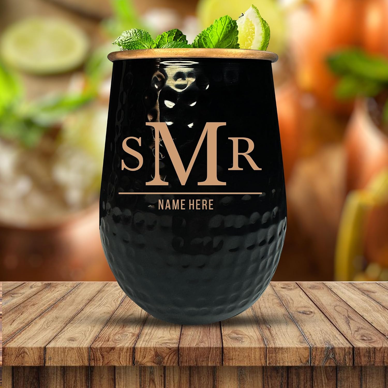 Custom Grip Mule Pure Copper Moscow Mule Mug with Personalized Typography 3 Letters V1 Monogram Theme Engraving for the Palm of Your Hand | Cold Drinks Only | No Handle | 1 Cup | 18 Oz | Black