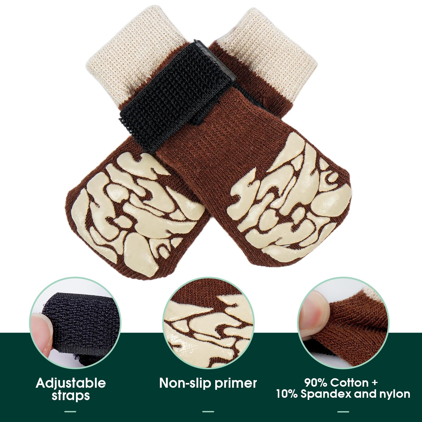 Kuoser 2 paar antislip hondensokken met verstelbare klittenbandsluiting, pootbescherming indoor anti-slip sokken voor middelgrote honden, zachte