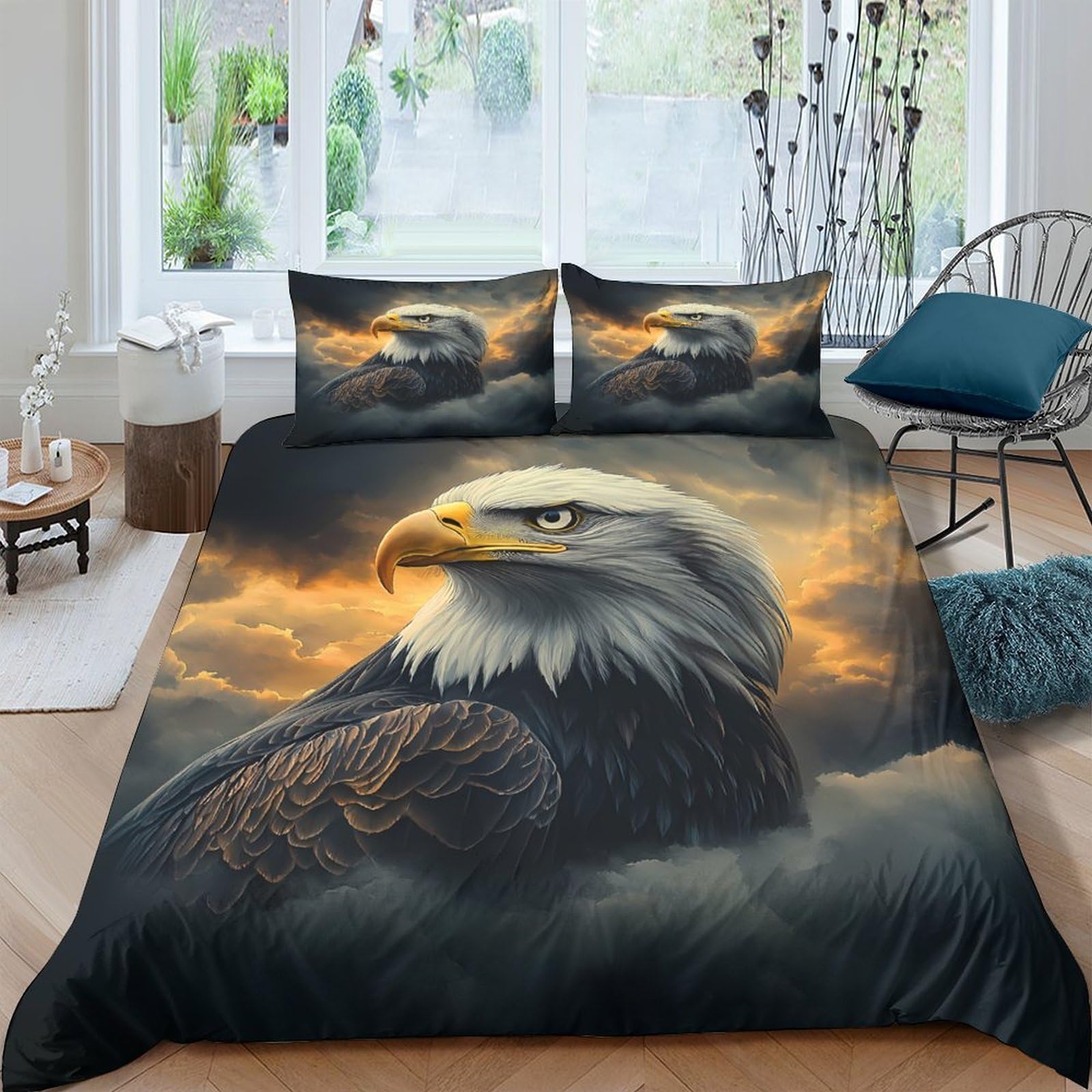 Ctjqhvkz Style-5 3D Printed Bald Eagle Fitted Sheet Microfiber Soft Dark Cloud Sunset Mattress Cover For Bedroom Dorm Decor Single（135X200cm）