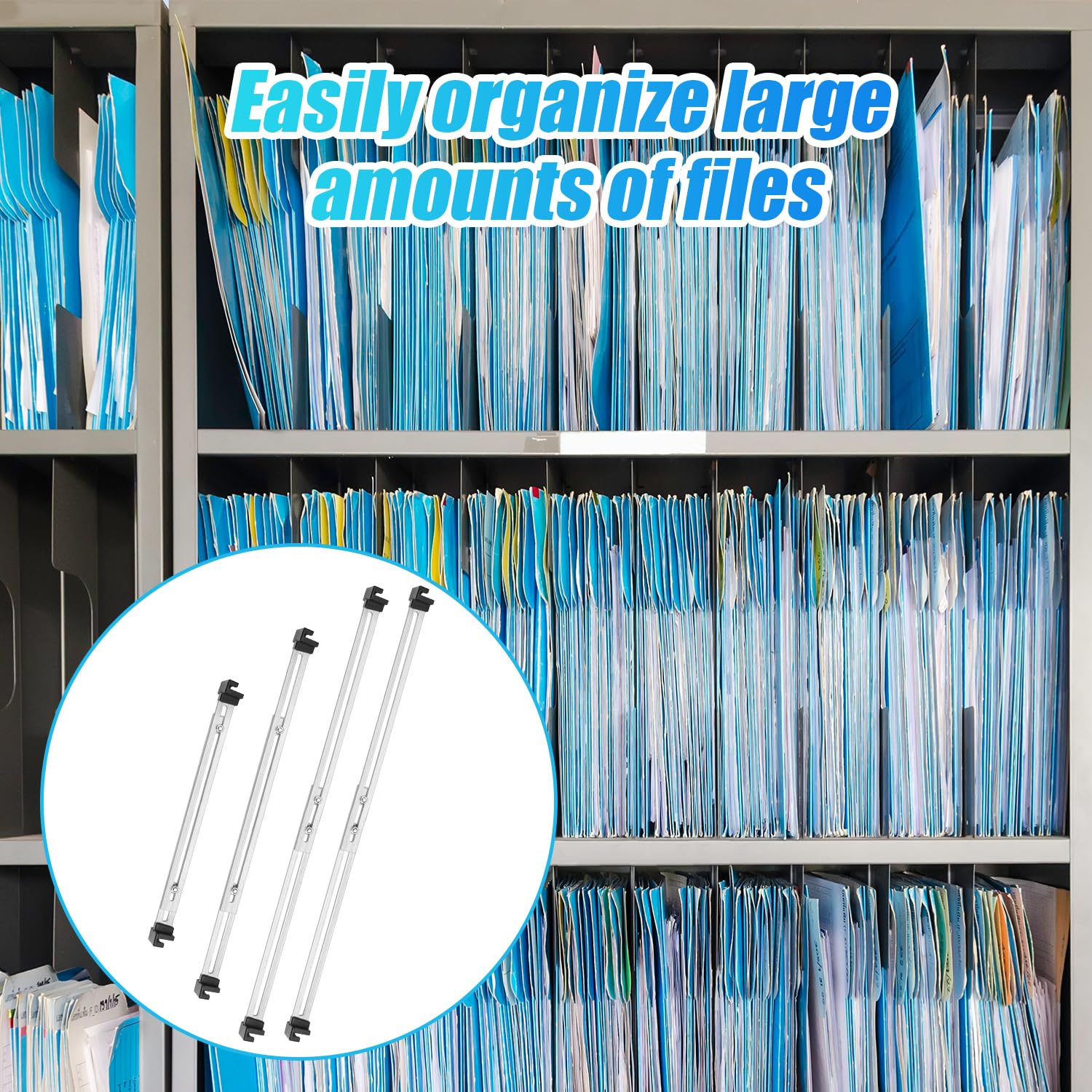 Juego de 13 rieles para archivador, 4 rieles ajustables para archivador y 8 clips de riel para colgar archivos, 1 destornillador Phillips, separadores de gabinete, barras de archivos, marco de carpeta