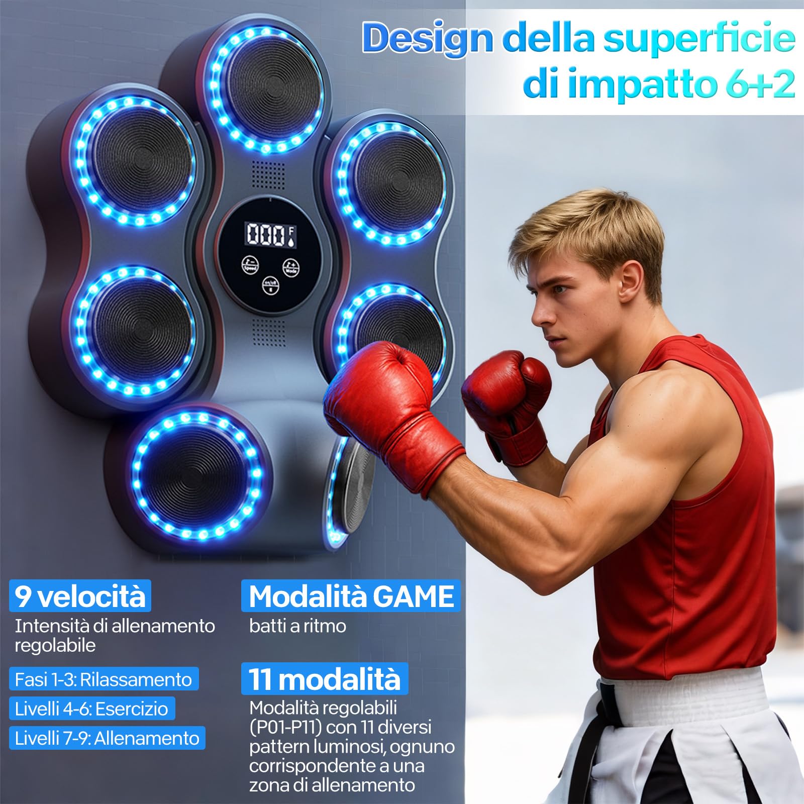 ZVD Music Boxing Machine,Tira Pugni da Muro con Musica,Machine Bluetooth da Boxe Elettronica con 11 modalità/velocità,Macchina di Boxe Musicale Intelligente per Adulti/Bambini