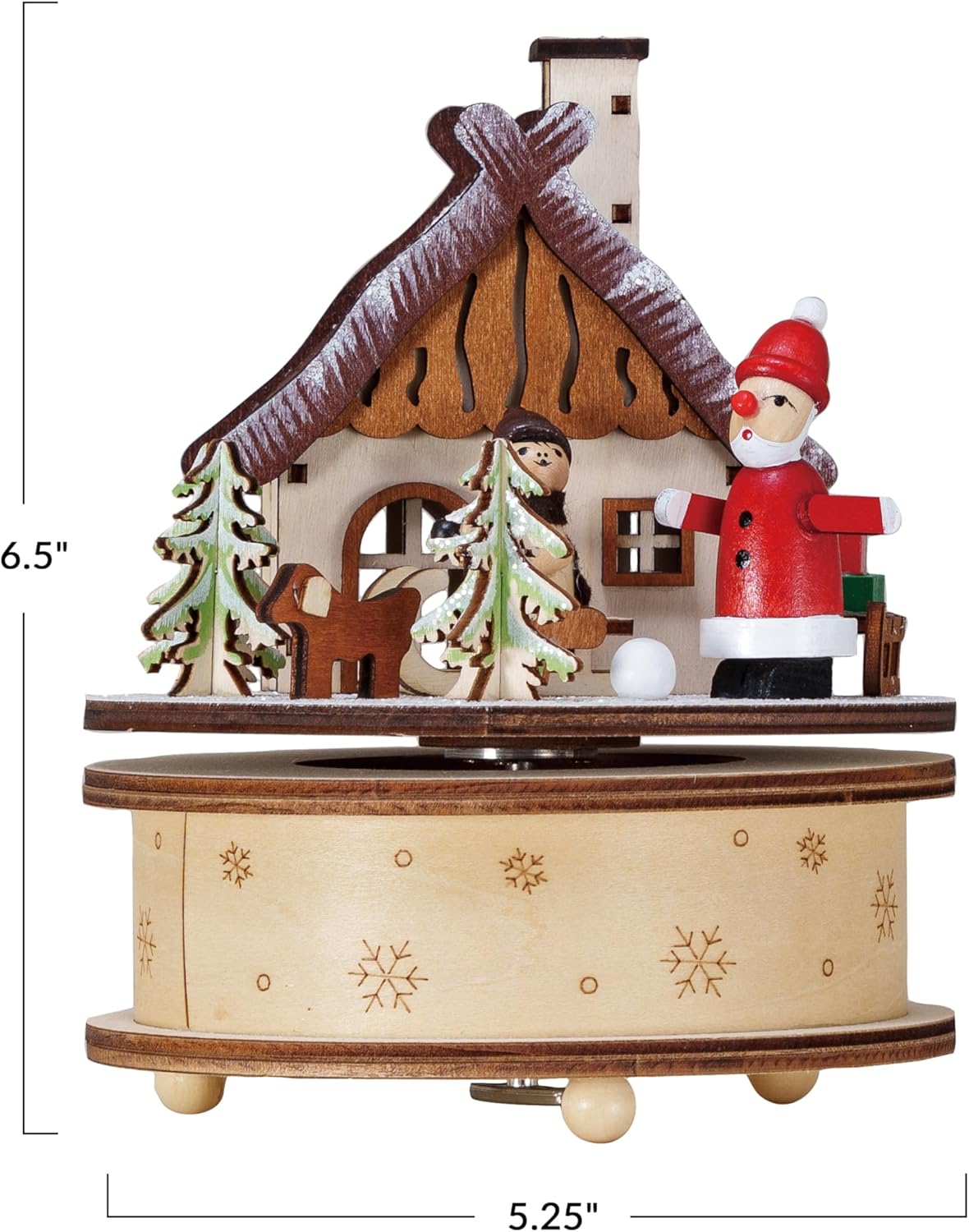 Creative Co-Op Round Wood Wind-Up Santa's Cottage Music Box, Multicolor