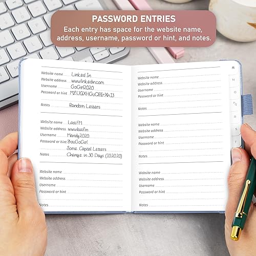 Miniatura 3 de GoGirl Libro de contraseñas con pestañas alfabéticas - Libro de registro de direcciones de Internet y contraseñas para organización de contraseñas.