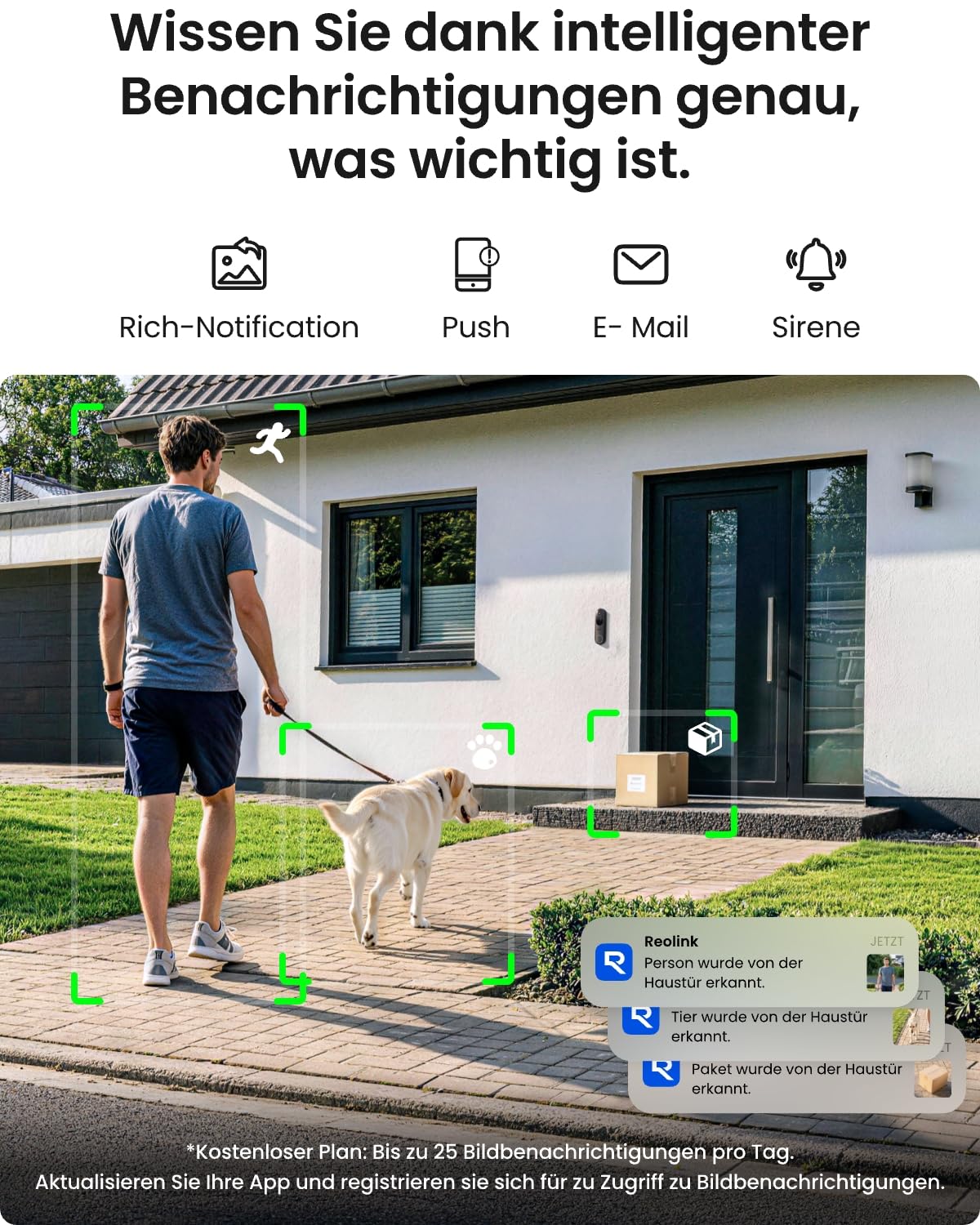 Reolink Akku Türklingel mit Kamera (2. Gen), 2K 1:1 Ansicht, 2 Betriebsmodi | 1:1 Kopf‑Fuß‑Ansicht, Kabellos & Kabelgebunden, 2,4&5GHz Wi-Fi, Lokalspeicher ohne Monatsgeb, KI-Erkennung, Rich-Notification
