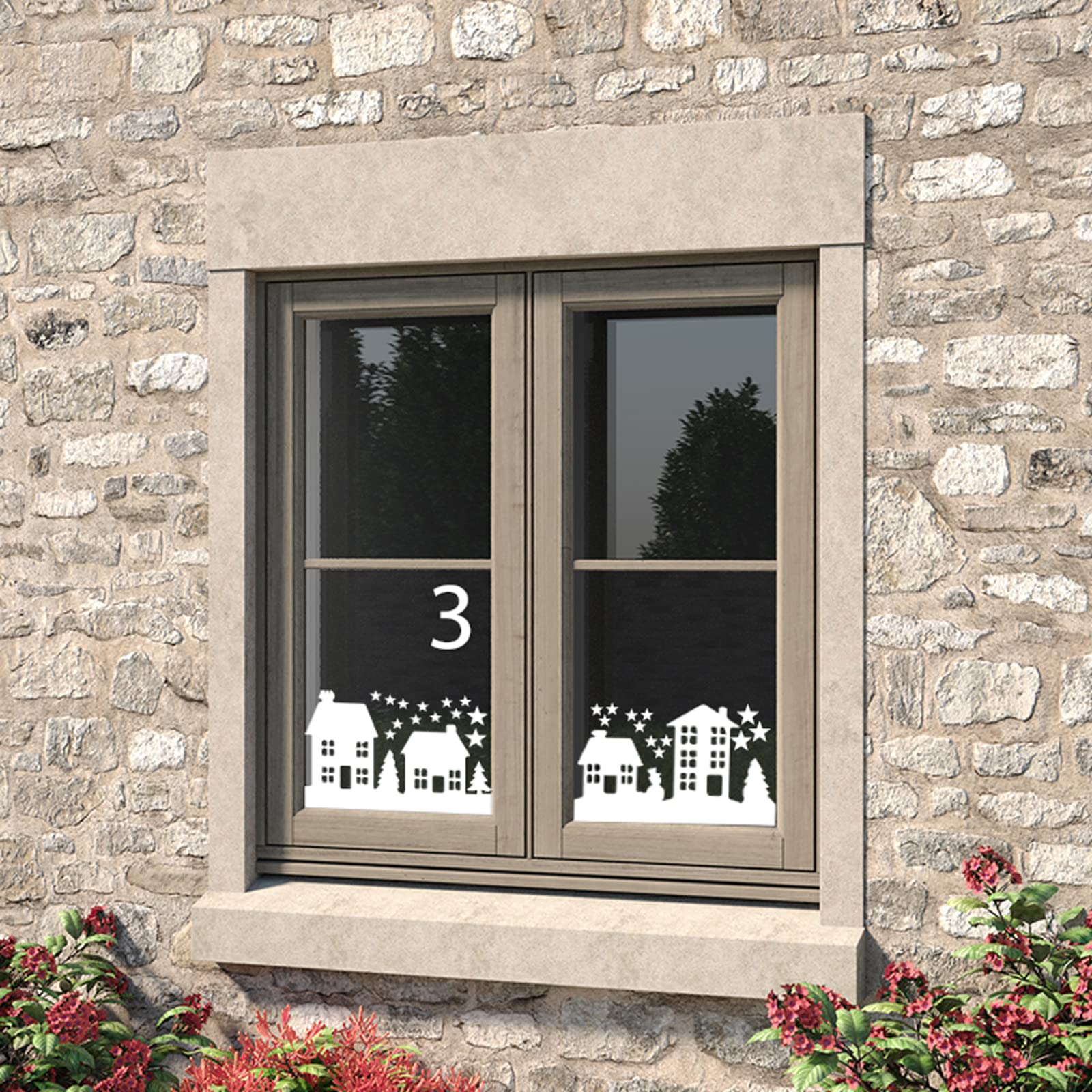 Stika.co Chr Houses+Advent Nr Christmas Advent Window Silhouettes - Reusable Static Cling Vinyl Stickers, Festive Houses & Trees, Holiday Window Decorations (Chr Houses+Advent Nr)