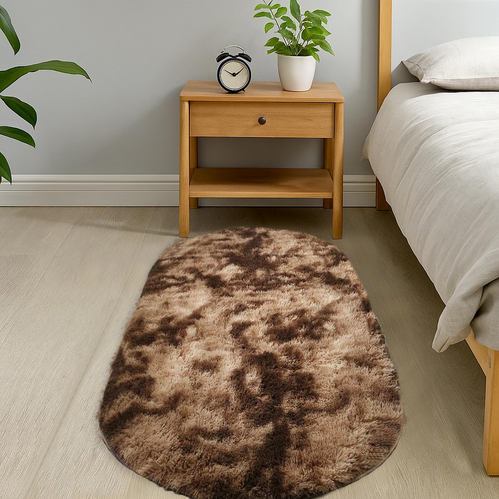 GIBZ Plush Oval Area Rugs High Pile Modern Shaggy Carpet Non Slip Faux Fur Mat for Bedroom Living