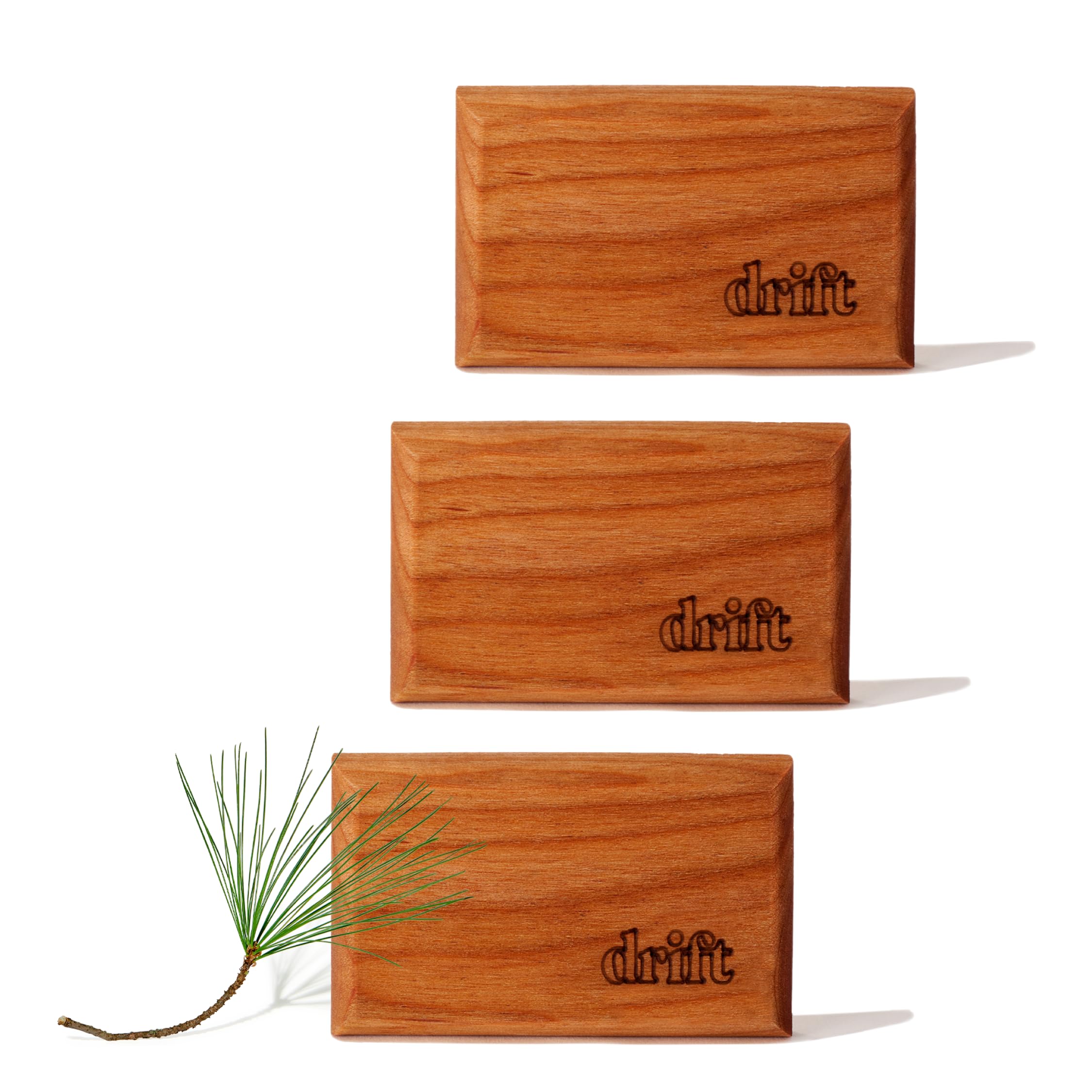 Drift Ambientador para coche, ambientador de madera original, eliminador de olores de coche, aroma de larga duración, clip de metal, aceites esenciales, ingredientes limpios, aroma a pino, paquete de