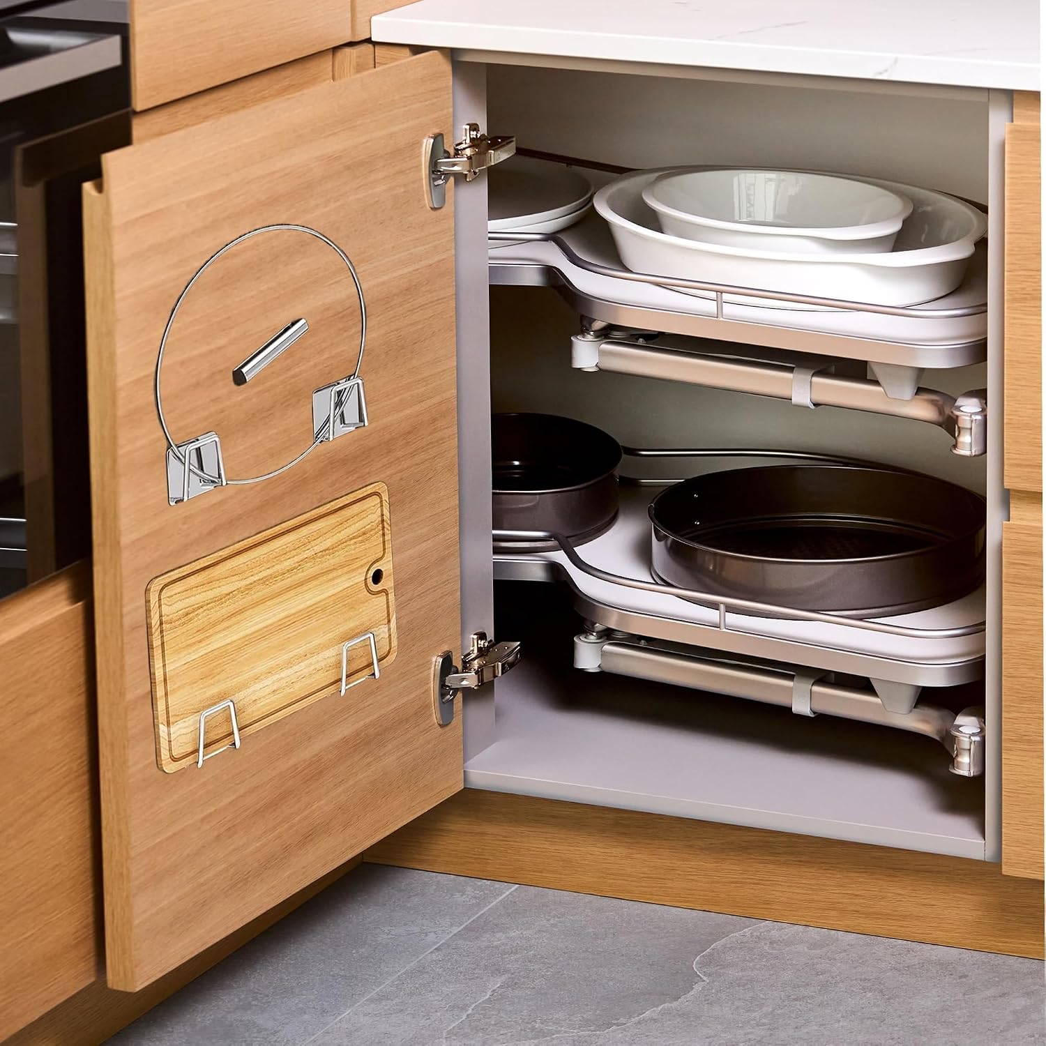 Under Cabinet Cutting Board Holder - Space-Saving Stainless Steel Rack for Kitchen Organization