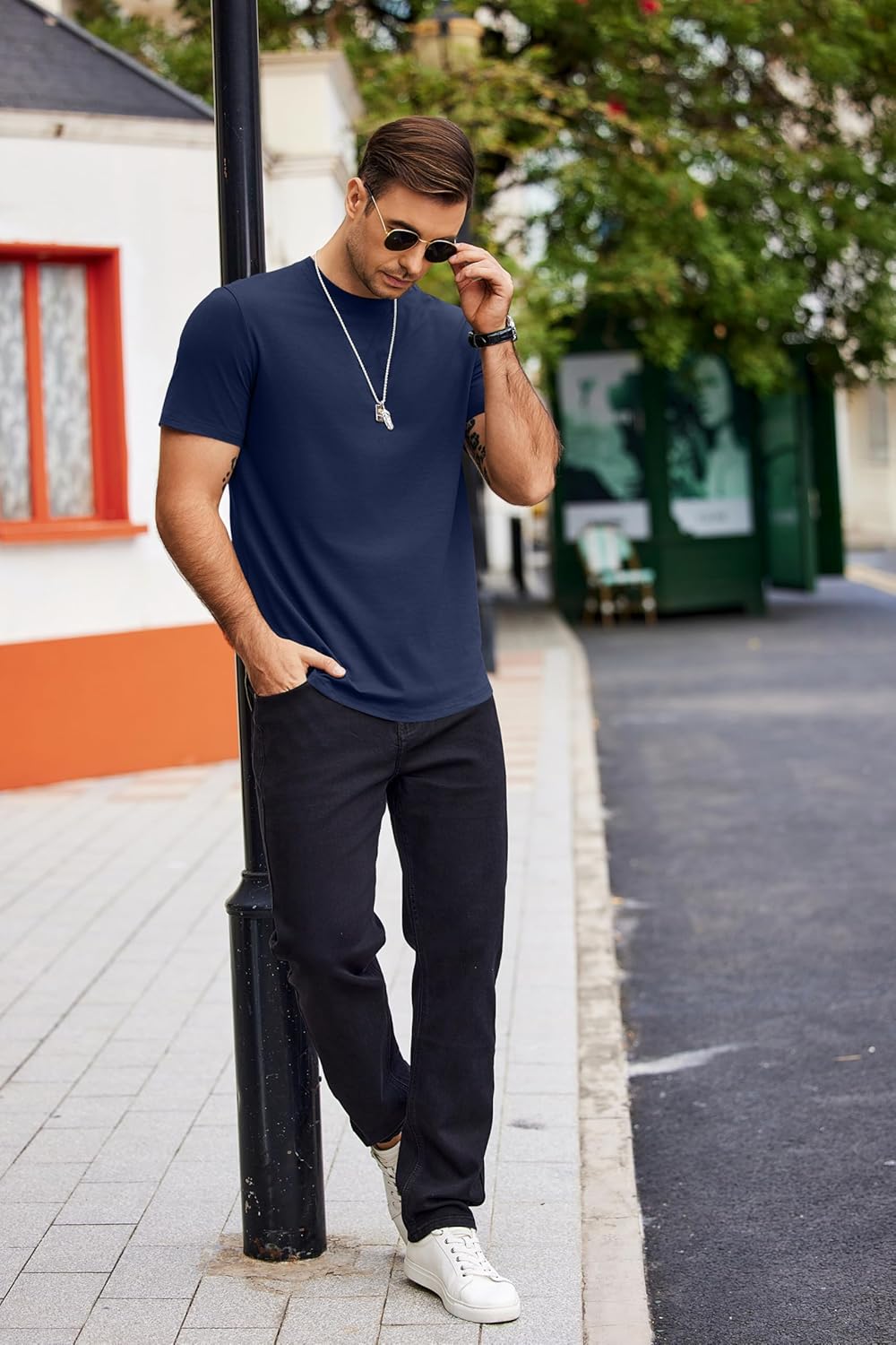 COOFANDY Mens T Shirts Casual Short Sleeve Cotton Tee Shirts Hipster Hip Hop Longline T-Shirt Basic Summer Tops - Image 3