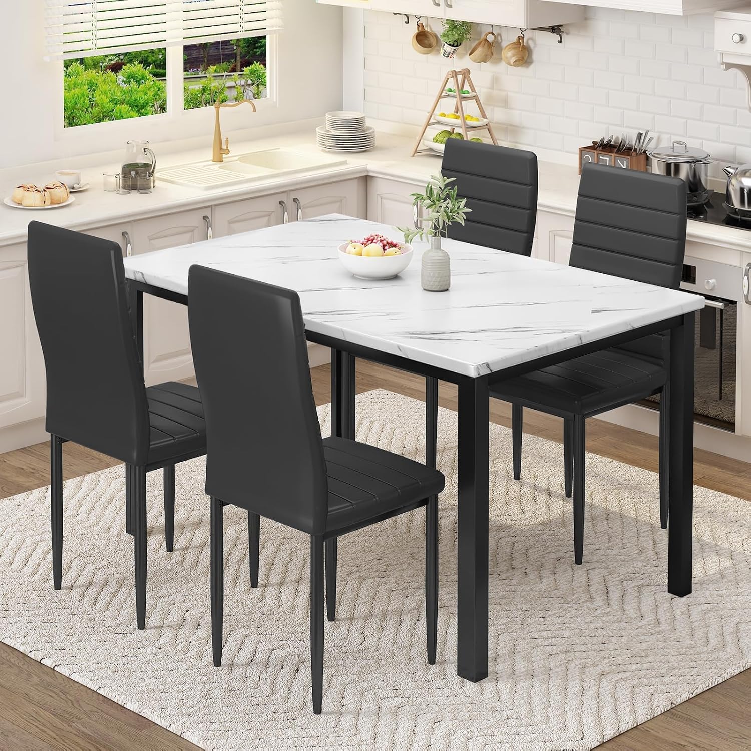 Amazon.com - DKLGG Faux Marble Dining Table Set for 4 With PU Leather ...