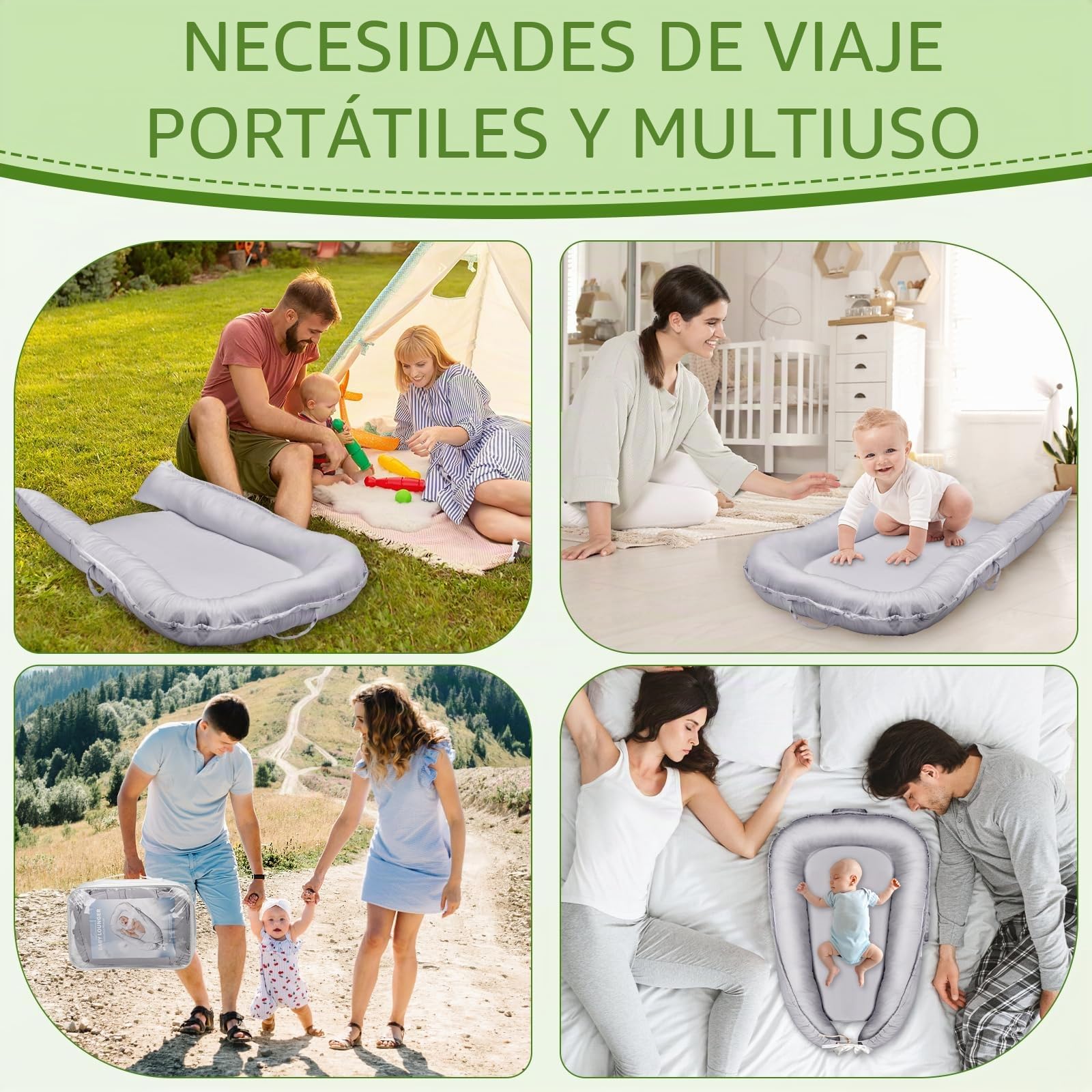 Nido Bebe Recien Nacido,Reductor de Cuna 100% Algodón Plantilla Removible Bebés Capullo de Colecho Cuna de Viaje para Niños y Niñas