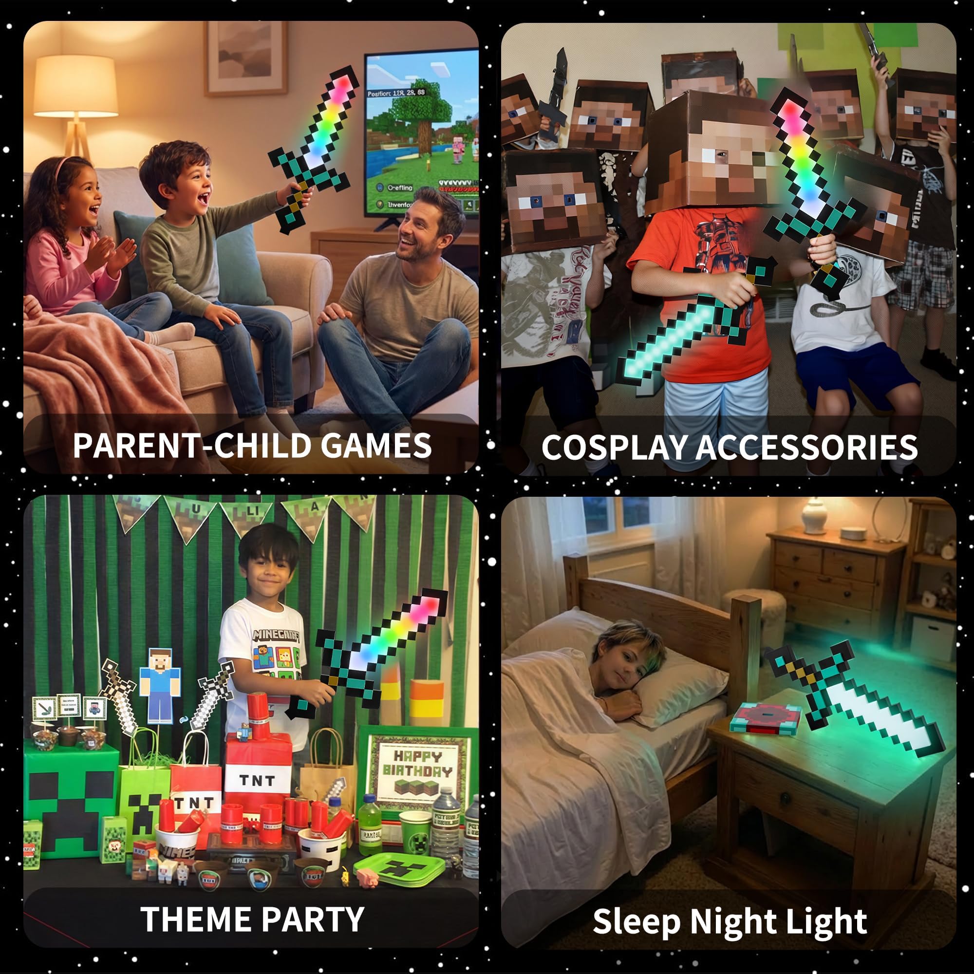 Pixel Diamantschwert Nachtlicht – LED Schwert Nachtlampe mit 16 Farben – Per USB aufladbare LED-Nachtlampe – Dekorationslampe für Kinderzimmer & Schreibtisch – Geschenk für Kinder & Gaming-Zimmer-Deko