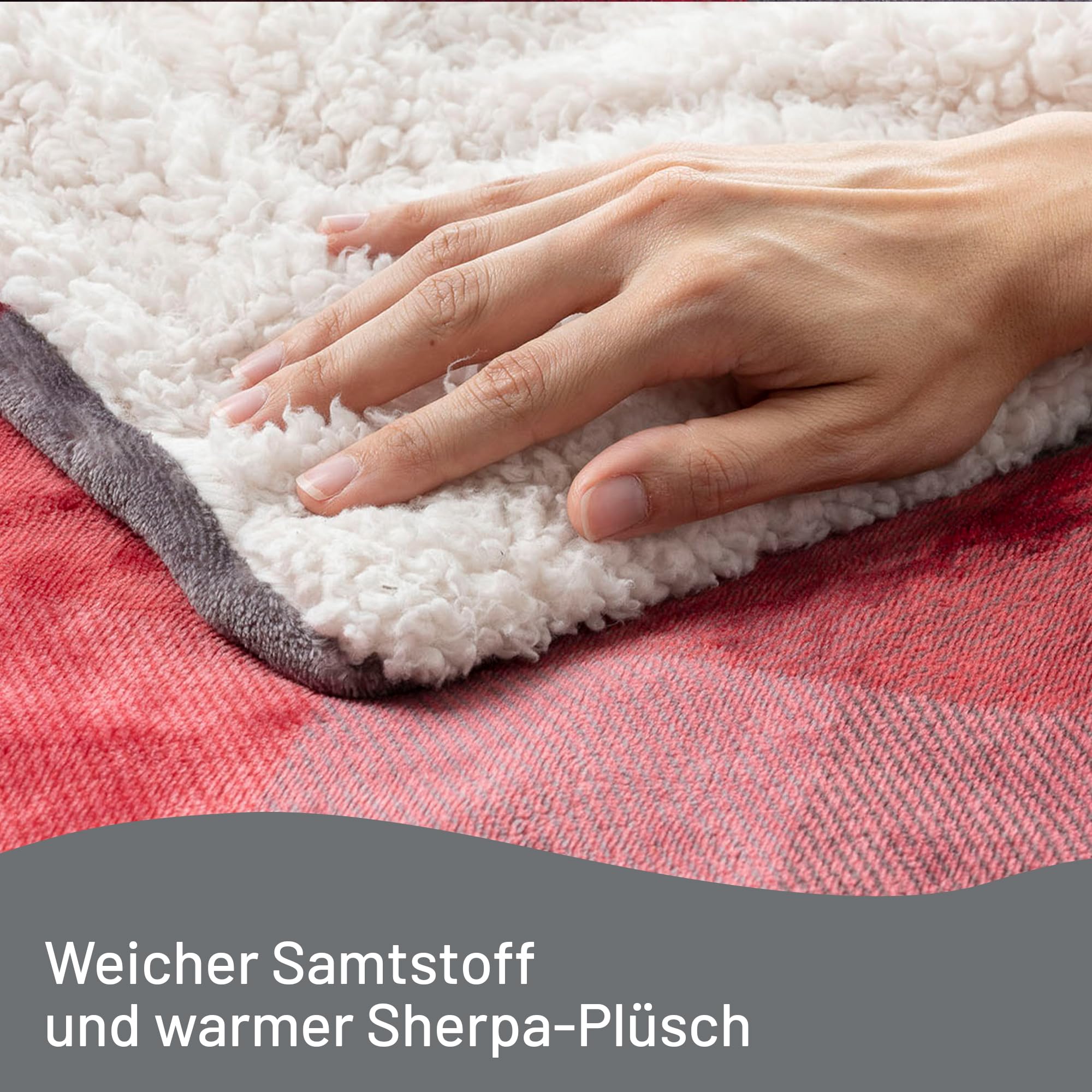 Imetec Adapto Velvet Tartan Heizdecke mit Taschen für Hände und Füße, 150x110 cm Wärmedecke, geringer Verbrauch, Adapto Technologie, sicher, schnelles Aufheizen, 6 Temperaturen, waschbar