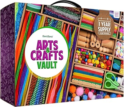 Dan&Darci Arts and Crafts Vault - Craft Supplies Kit in a Box for Kids Ages 4 5 6 7 8 9 10 11 & 12 Year Old Girls & Boys - Crafting Set Kits - Gift Ideas for Kid Art Activity Gifts
