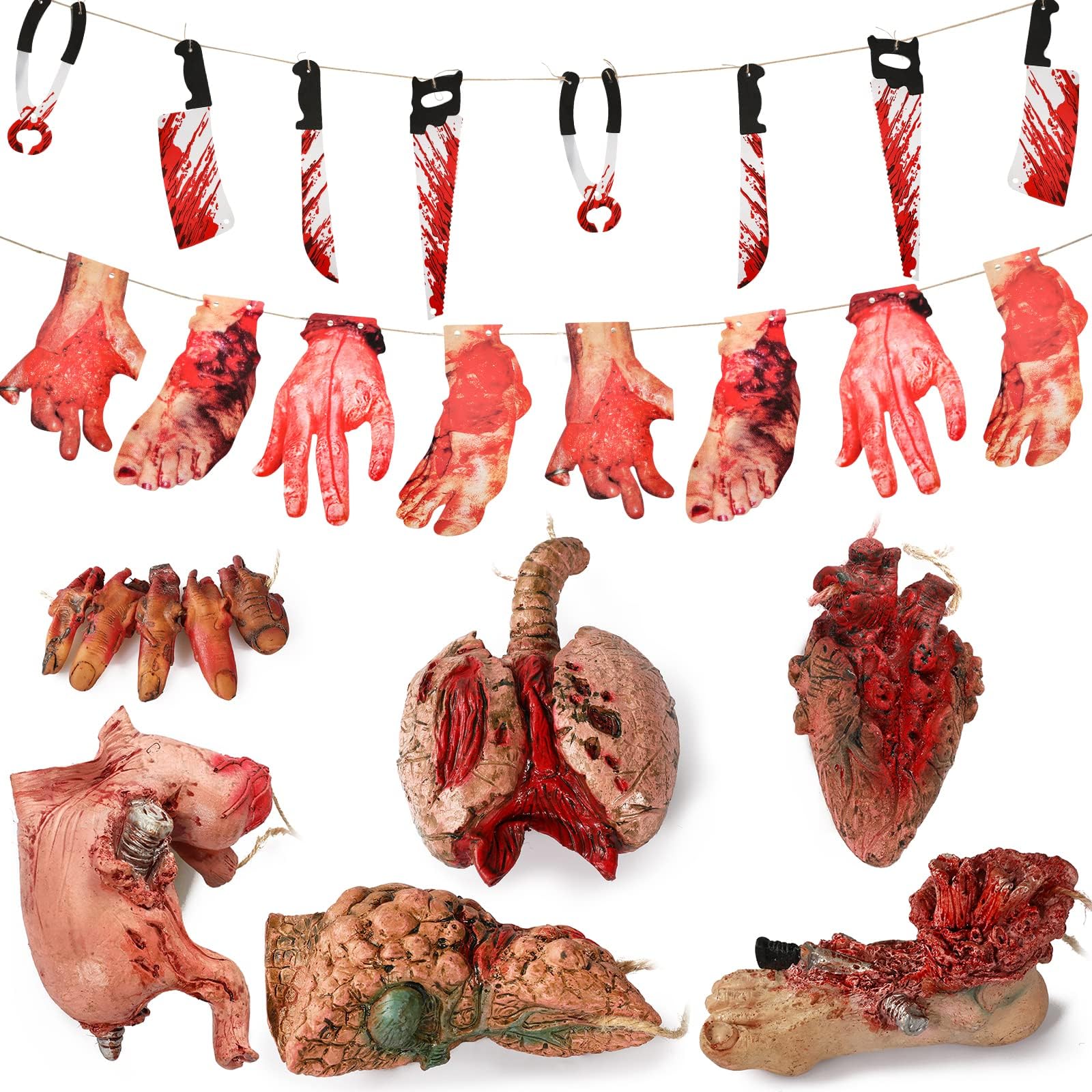 Lansian Halloween Blood Props Fake Scary Severed Hand Broken Body Parts for Haunted House Halloween Vampire Zombie Party Decorations Supplies (6pcs Body Parts)