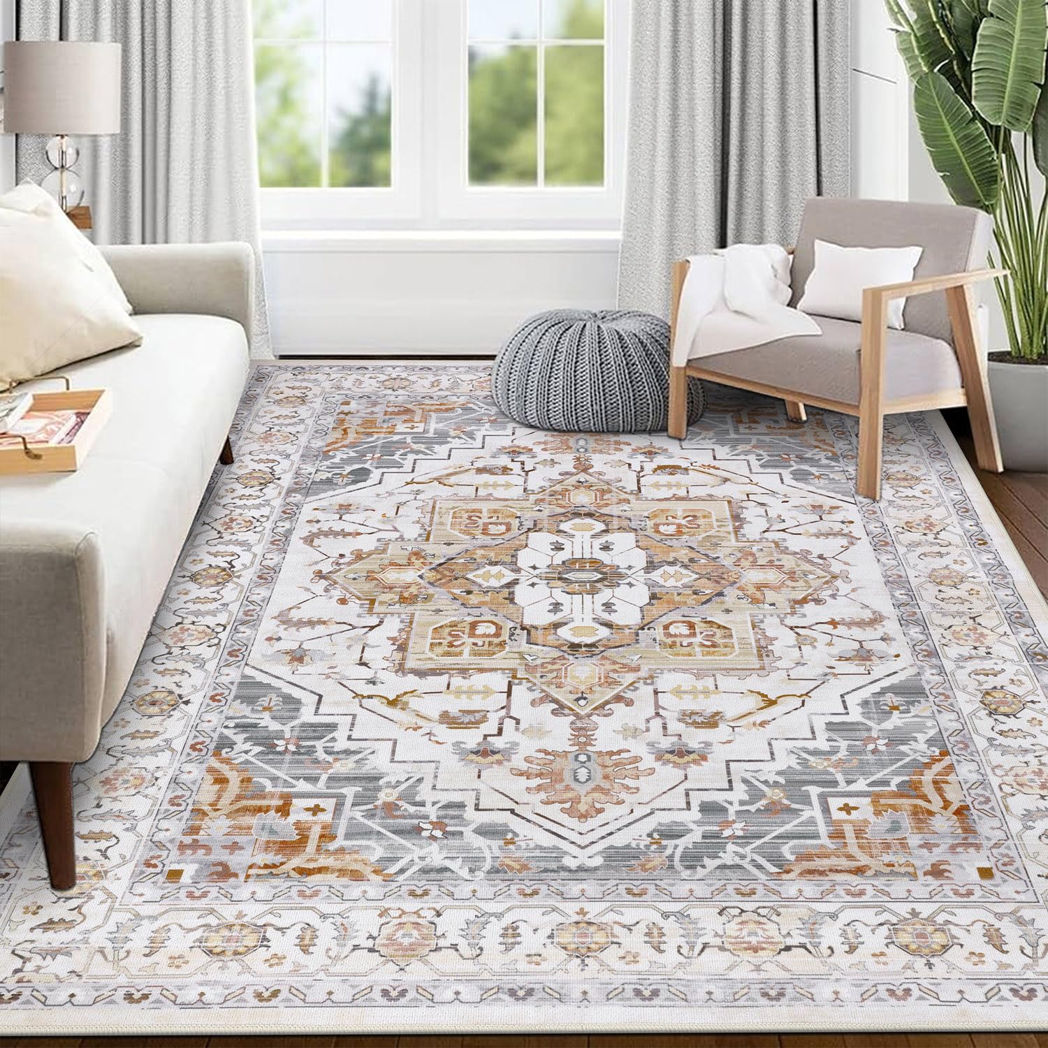 SHACOS Alfombra Salón Boho 160 x 230 cm Antideslizante Pie de Cama Dormitorio Desgastada Vintage Decorativa para Sala de Estar, Comedor, Habitación Matrimonio