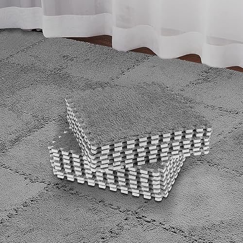 Flutesan Tapete de espuma de felpa cuadrado entrelazado con tapete de juego para pisos, azulejos suaves de escalada para decoración del hogar y sala