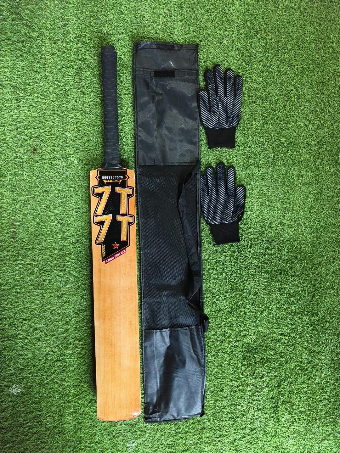 77 Limited Edition Kashmir Willow Hard Tennis Cricket Bat Triple Blade 45-50mm Edges | 950-1050 gm Weight.-image-3