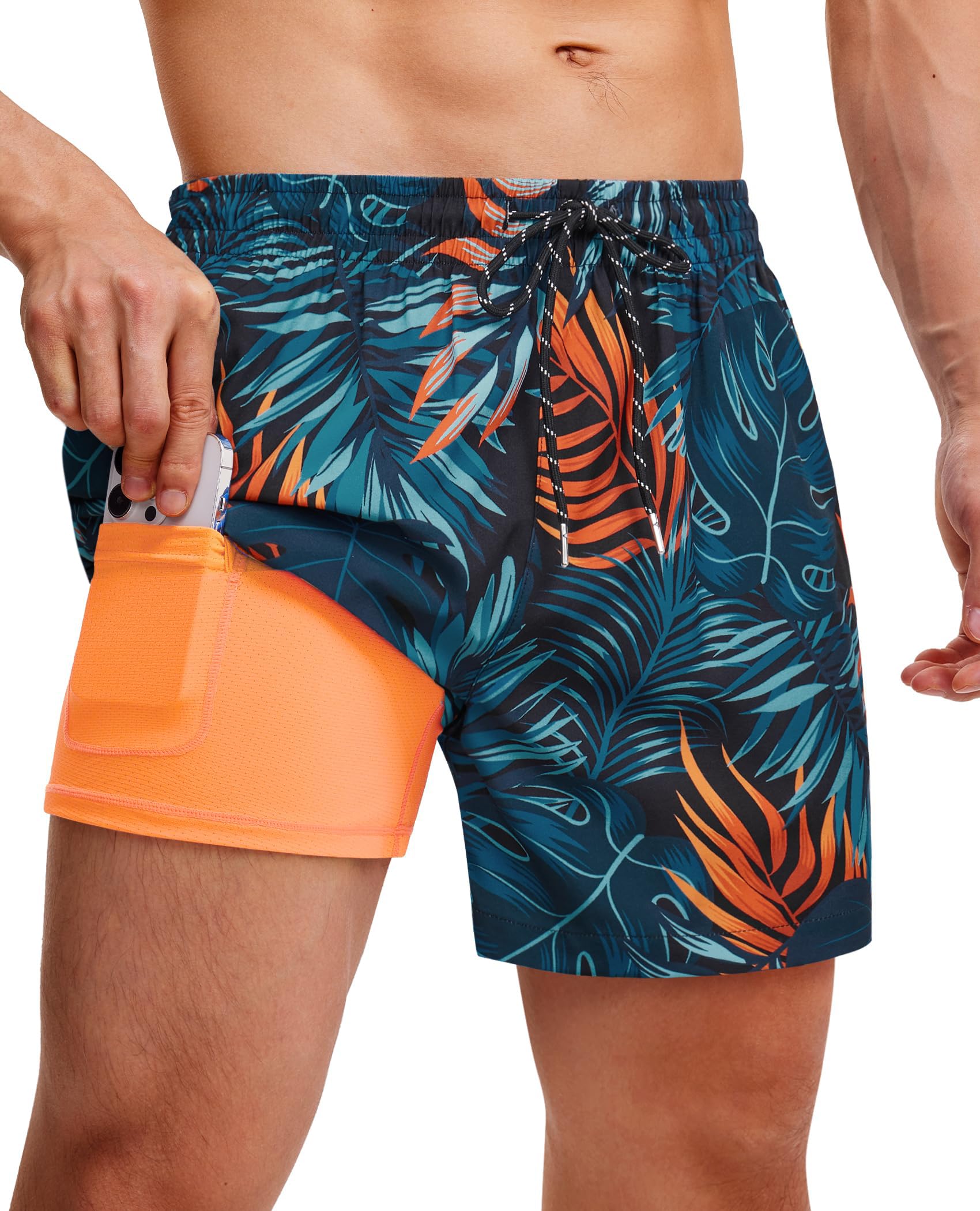 5inch Mens Swim Trunks with Compression Liner Bathing Suit 2 in 1 Stretch Quick Dry Lined Funny Pockets Drawstring-image-32