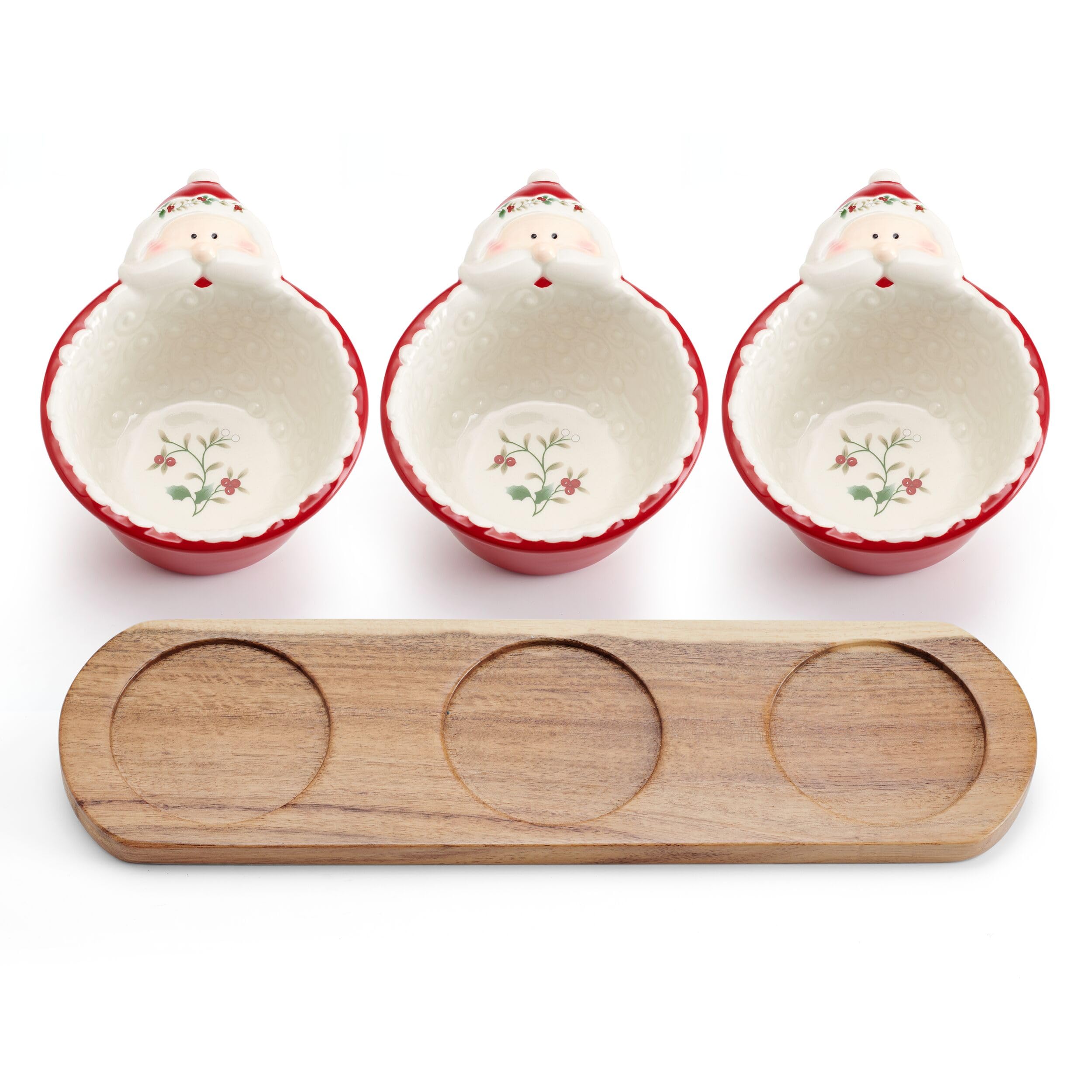 Set Da 3 Pezzi Per Bambini Pfaltzgraff Winterberry, Vassoio In Melamina Con Babbo Natale, Pupazzo Di Neve E Renna, Posate In Acciaio, Lavabile In Lavastoviglie