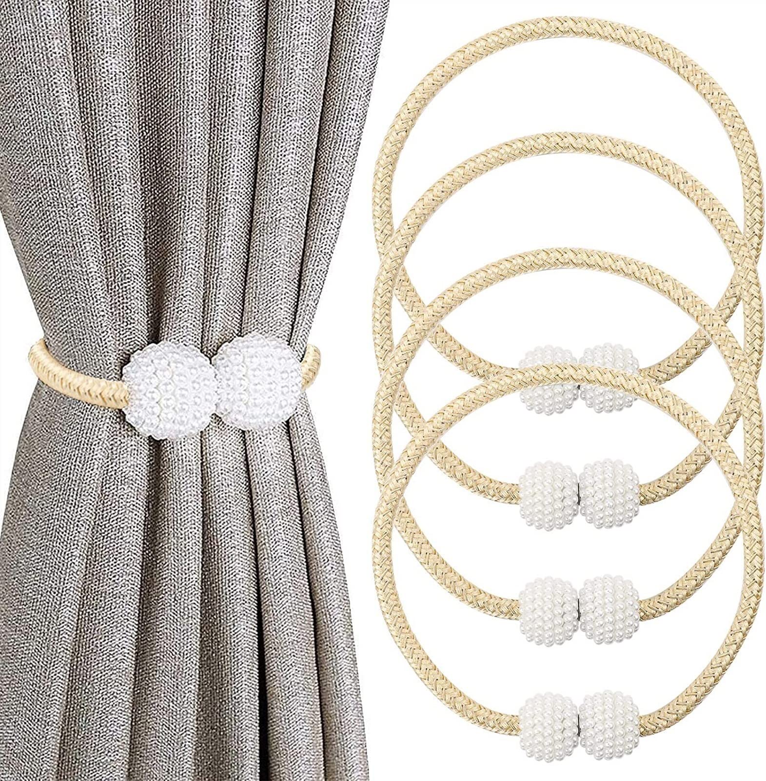 Embrasses de fenêtre Retenues de Corde, Tissage Boucles de Support de Rideau pour la décoration de fenêtre d'hôtel de Bureau à Domicile - 4PCS (Couleur : Beige) (Beige)